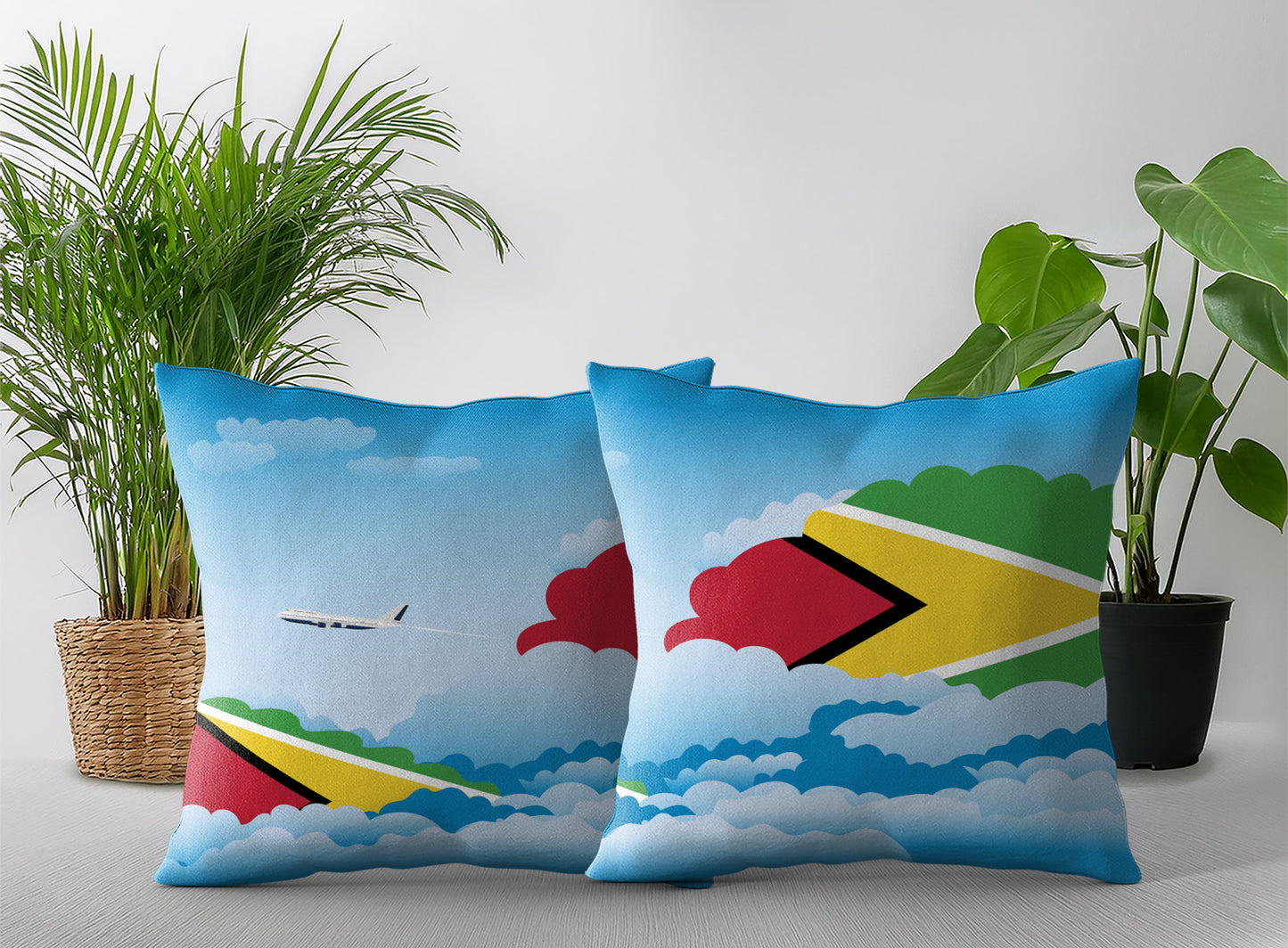 Guyana World Airplane Day Clouds Square & Rectangle Pillow Cases | Aviation Decorative Pillow Covers