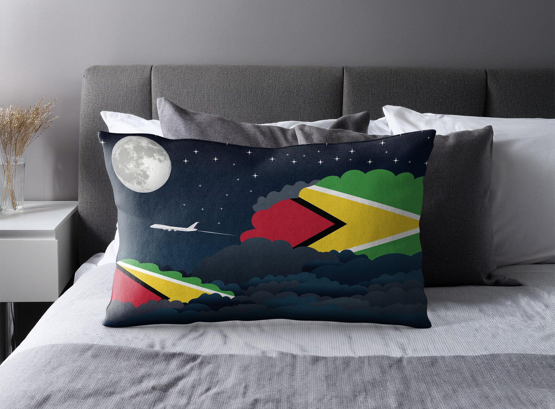 Guyana World Airplane Night Clouds Square & Rectangle Pillow Cases | Aviation Night Sky Pillow Covers