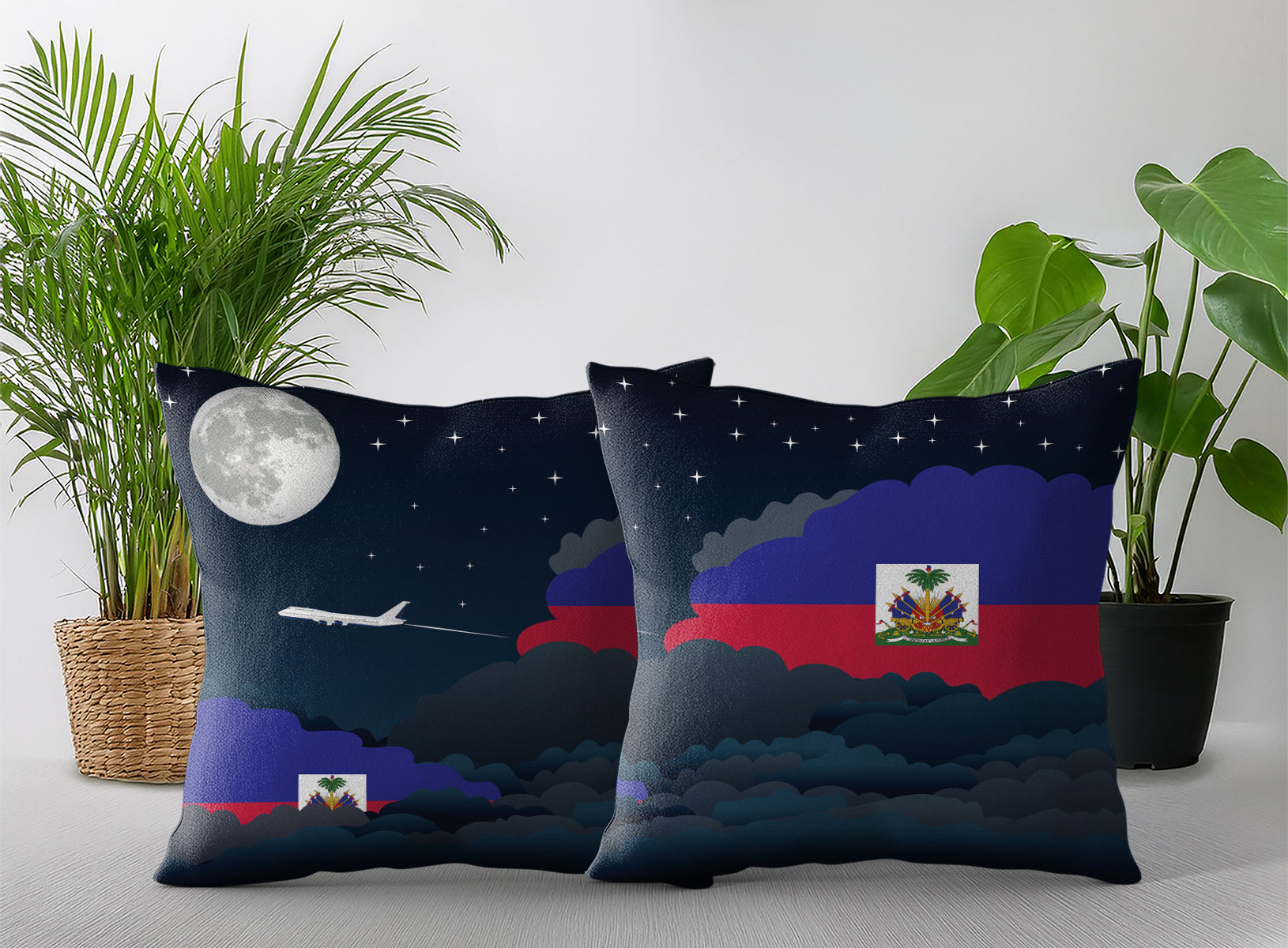 Haiti World Airplane Night Clouds Square & Rectangle Pillow Cases | Aviation Night Sky Pillow Covers