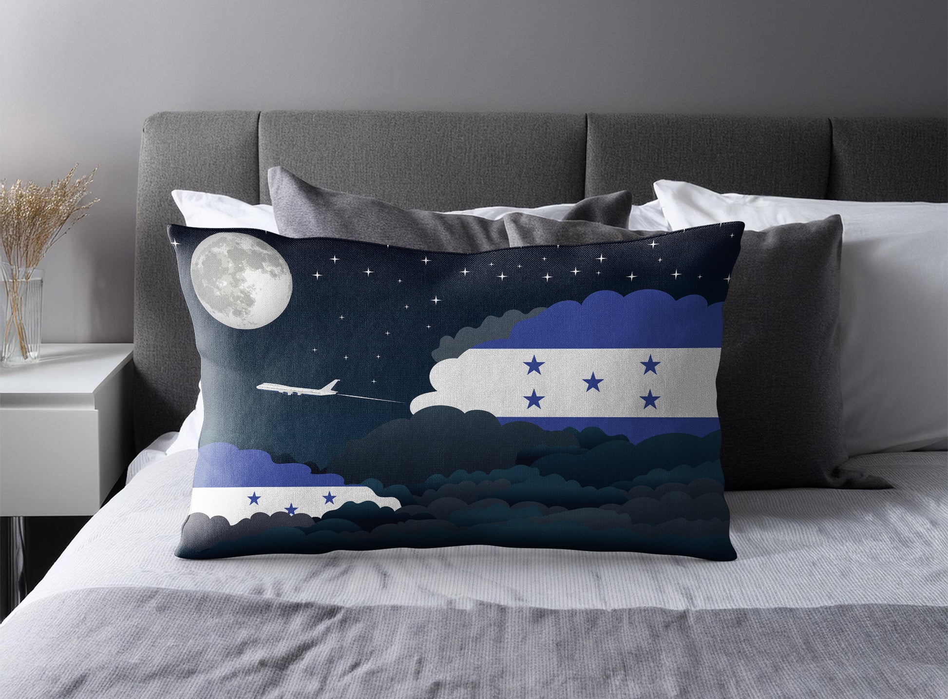 Honduras World Airplane Night Clouds Square & Rectangle Pillow Cases | Aviation Night Sky Pillow Covers