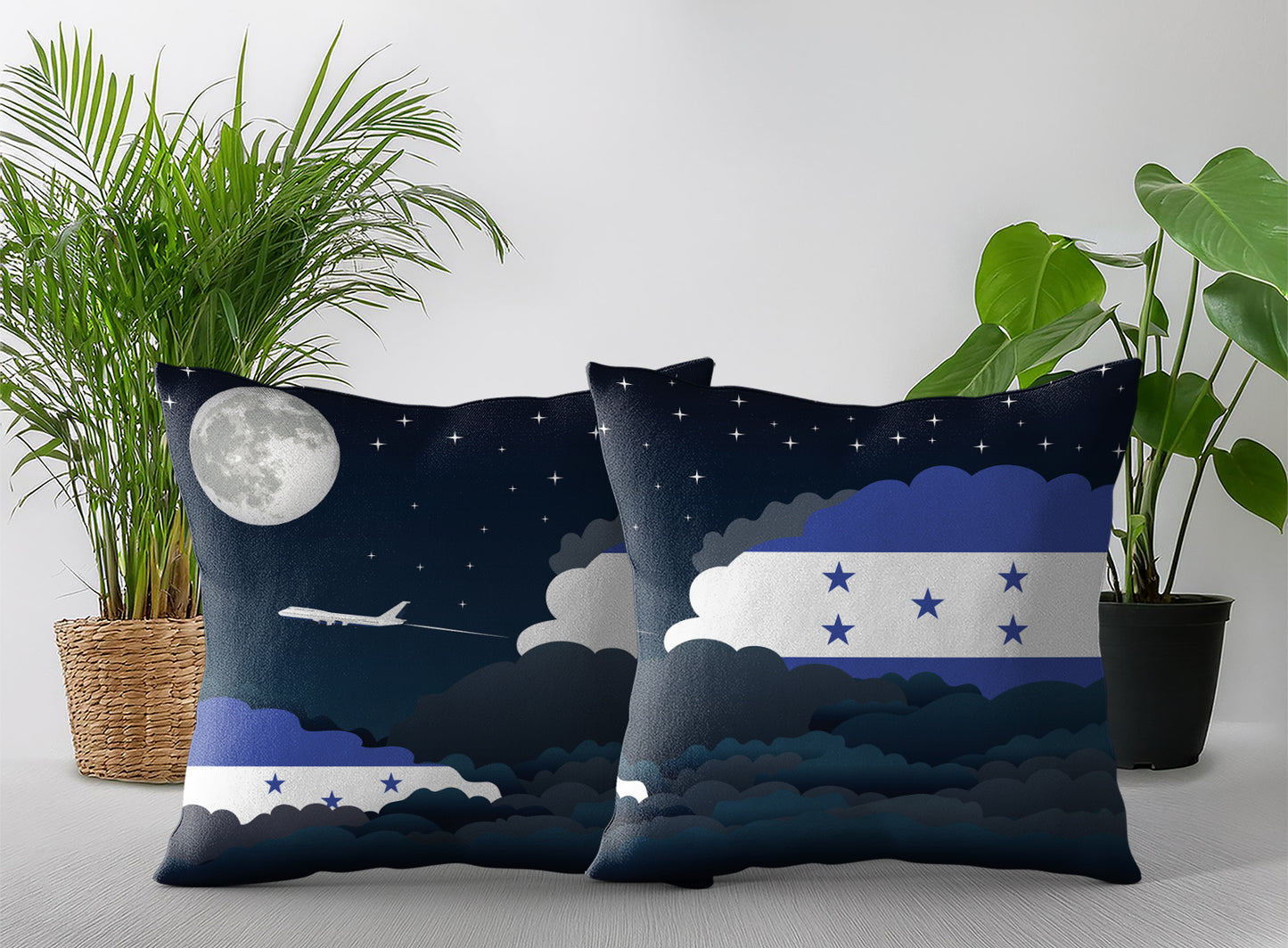 Honduras World Airplane Night Clouds Square & Rectangle Pillow Cases | Aviation Night Sky Pillow Covers