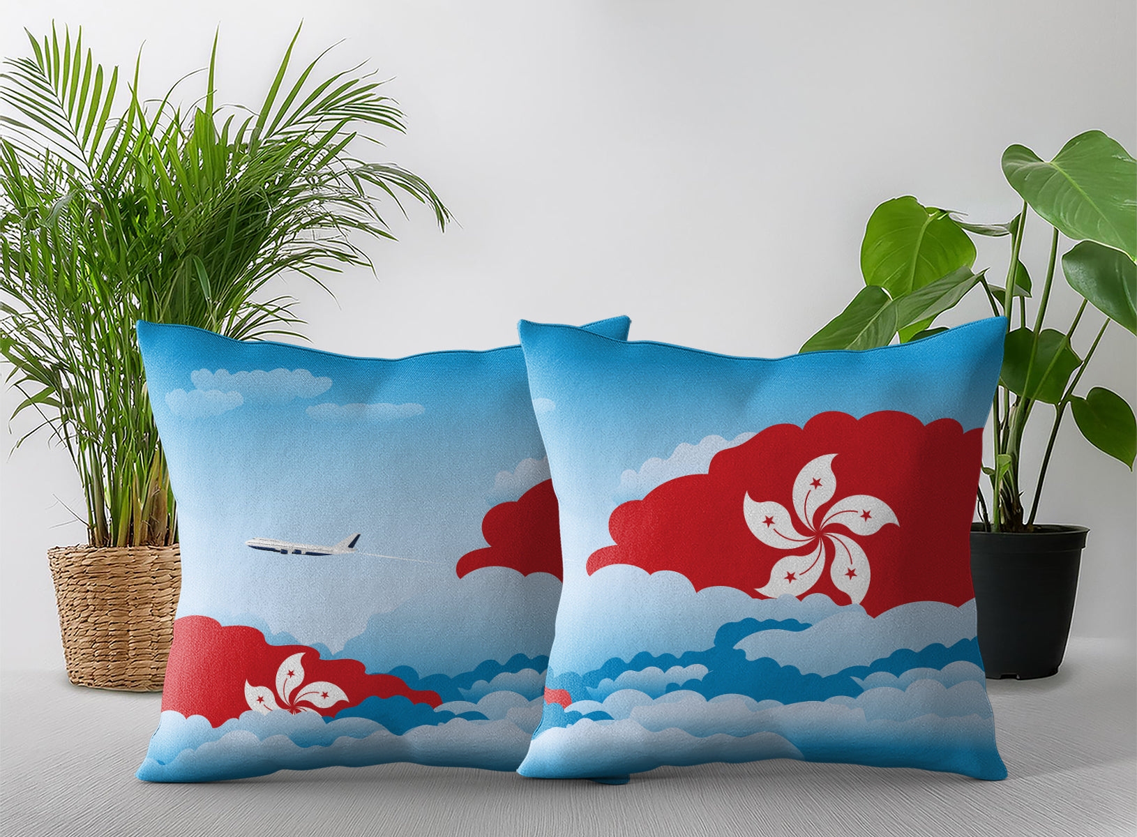 Hong Kong World Airplane Day Clouds Square & Rectangle Pillow Cases | Aviation Decorative Pillow Covers