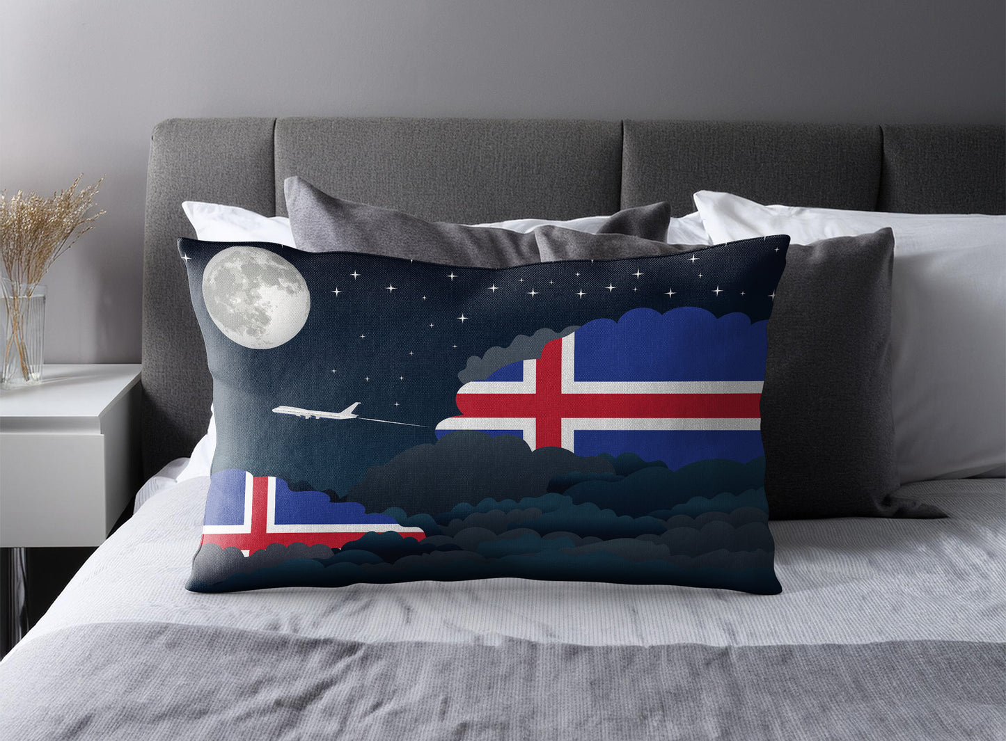 Iceland World Airplane Night Clouds Square & Rectangle Pillow Cases | Aviation Night Sky Pillow Covers