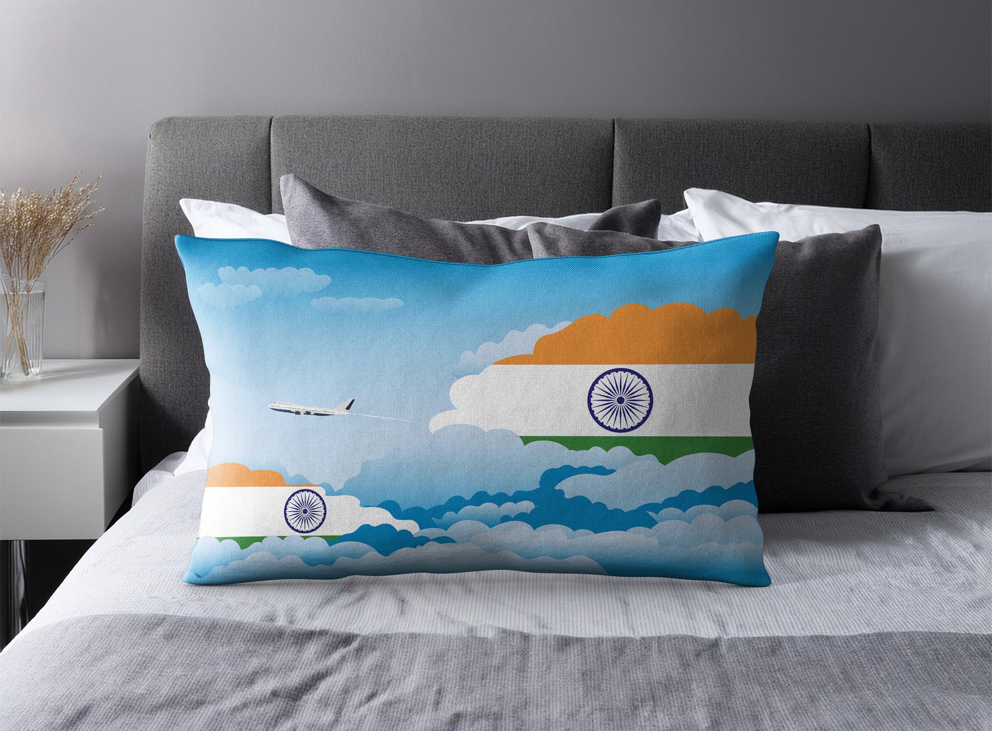 India World Airplane Day Clouds Square & Rectangle Pillow Cases | Aviation Decorative Pillow Covers