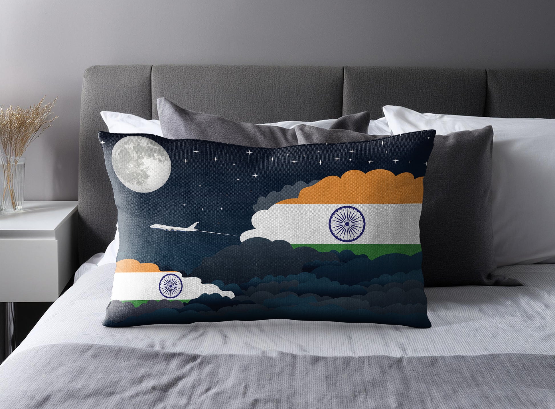 India World Airplane Night Clouds Square & Rectangle Pillow Cases | Aviation Night Sky Pillow Covers