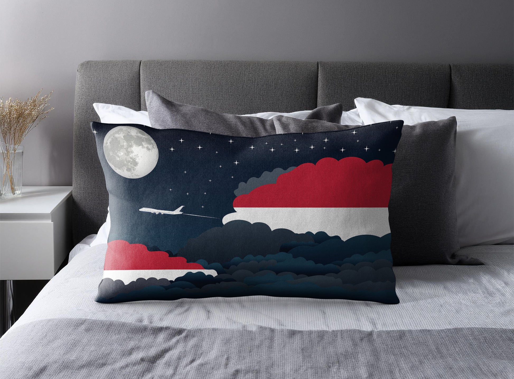 Indonesia World Airplane Night Clouds Square & Rectangle Pillow Cases | Aviation Night Sky Pillow Covers