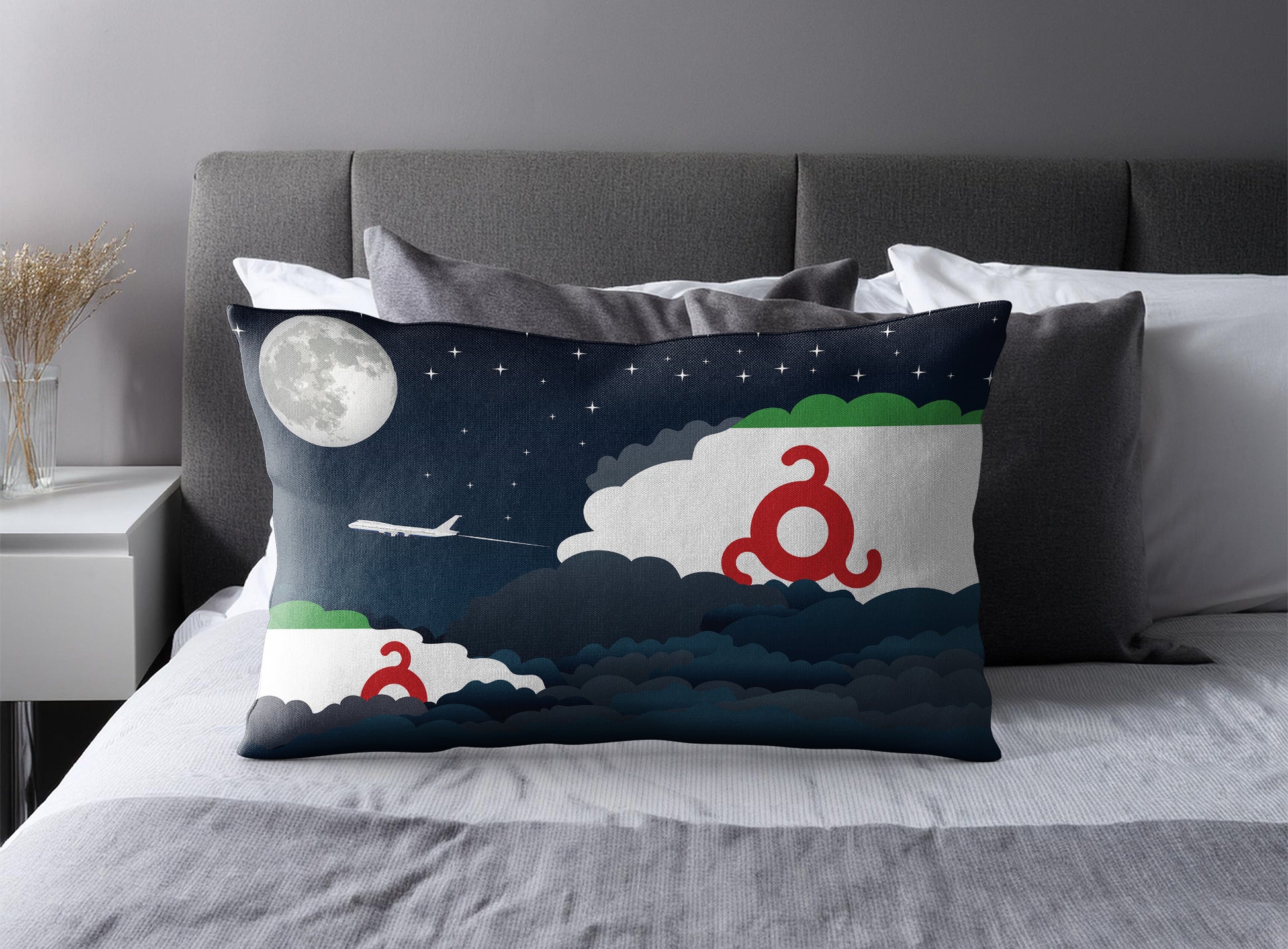 Ingushetia World Airplane Night Clouds Square & Rectangle Pillow Cases | Aviation Night Sky Pillow Covers