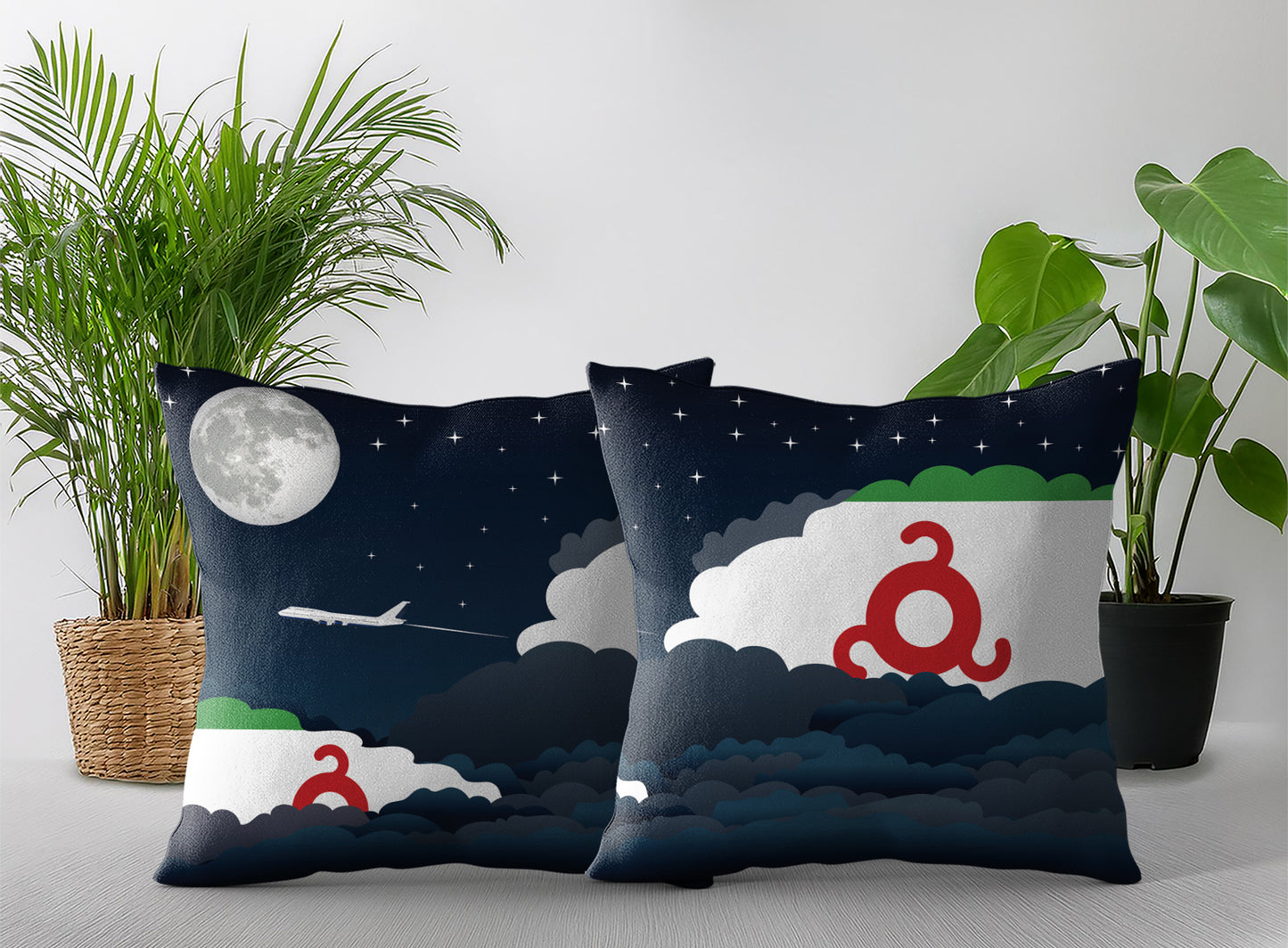 Ingushetia World Airplane Night Clouds Square & Rectangle Pillow Cases | Aviation Night Sky Pillow Covers