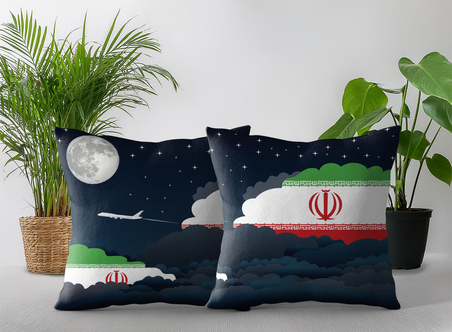 Iran World Airplane Night Clouds Square & Rectangle Pillow Cases | Aviation Night Sky Pillow Covers
