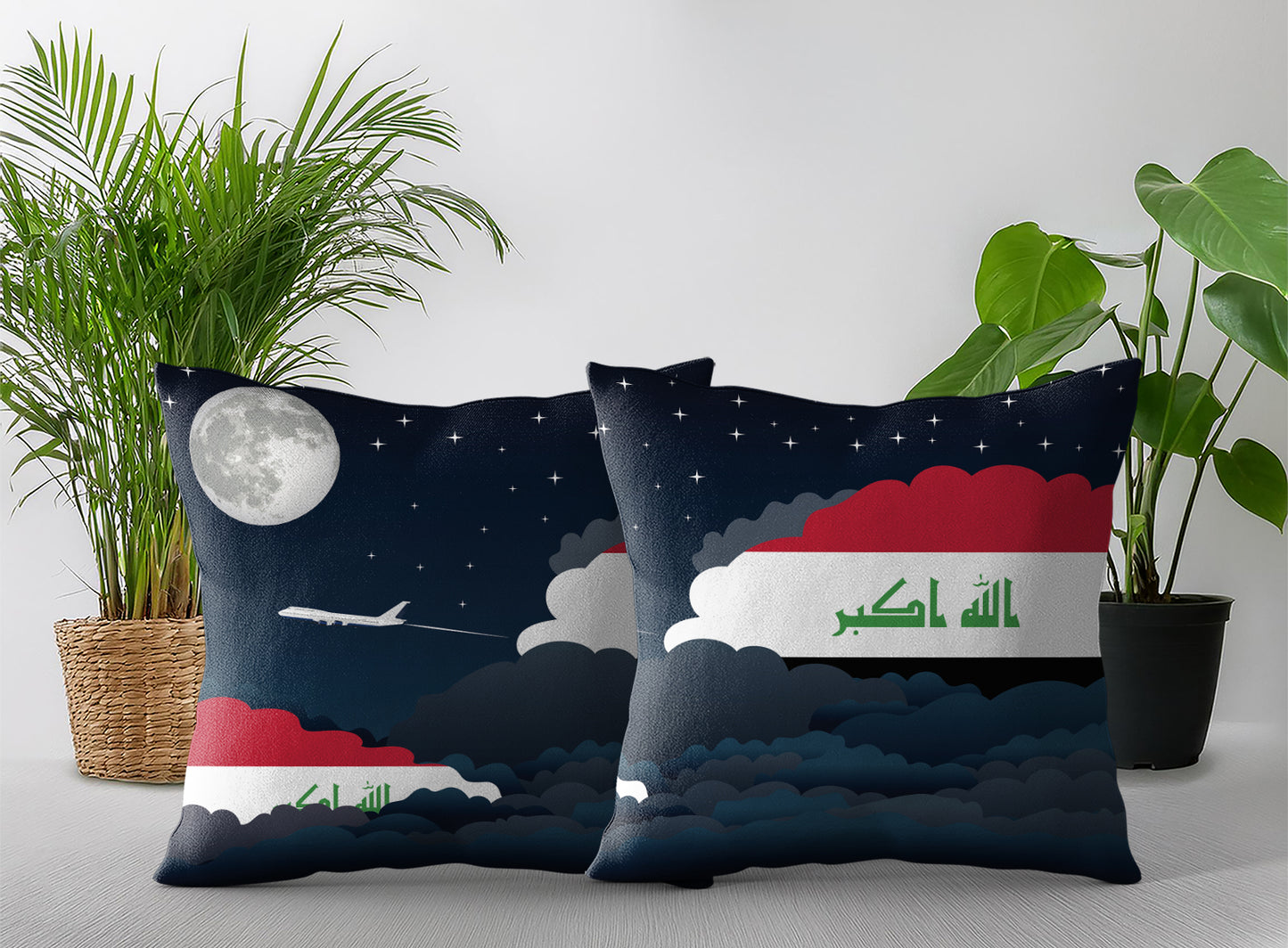 Iraq World Airplane Night Clouds Square & Rectangle Pillow Cases | Aviation Night Sky Pillow Covers