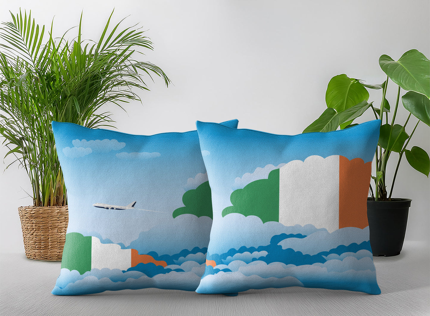 Ireland World Airplane Day Clouds Square & Rectangle Pillow Cases | Aviation Decorative Pillow Covers