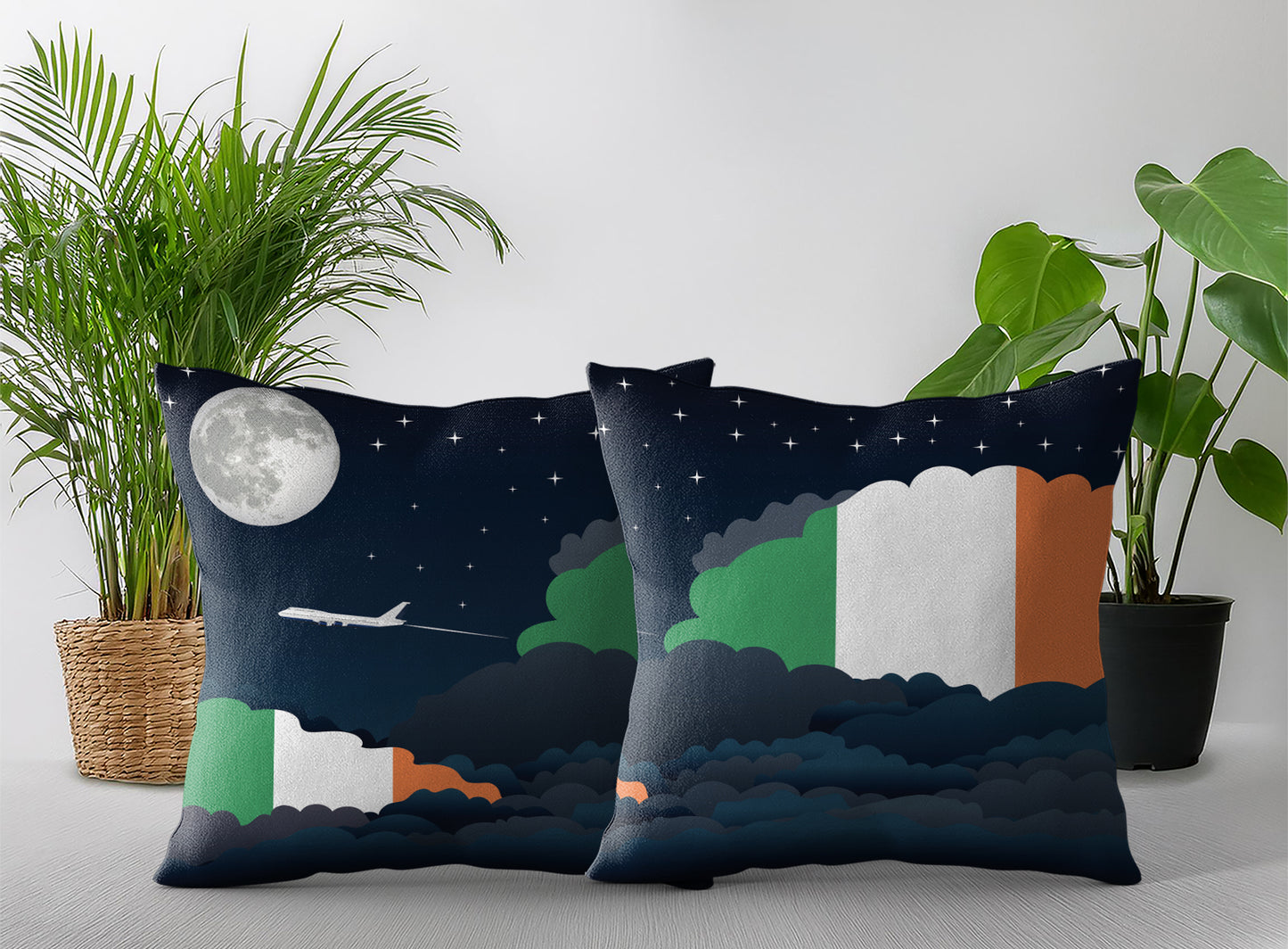 Ireland World Airplane Night Clouds Square & Rectangle Pillow Cases | Aviation Night Sky Pillow Covers