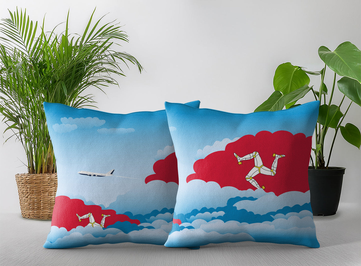 Isle of Man World Airplane Day Clouds Square & Rectangle Pillow Cases | Aviation Decorative Pillow Covers