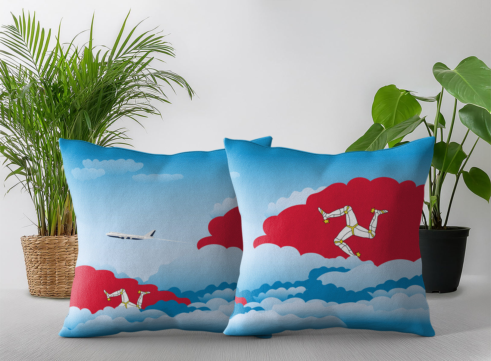 Isle of Man World Airplane Day Clouds Square & Rectangle Pillow Cases | Aviation Decorative Pillow Covers