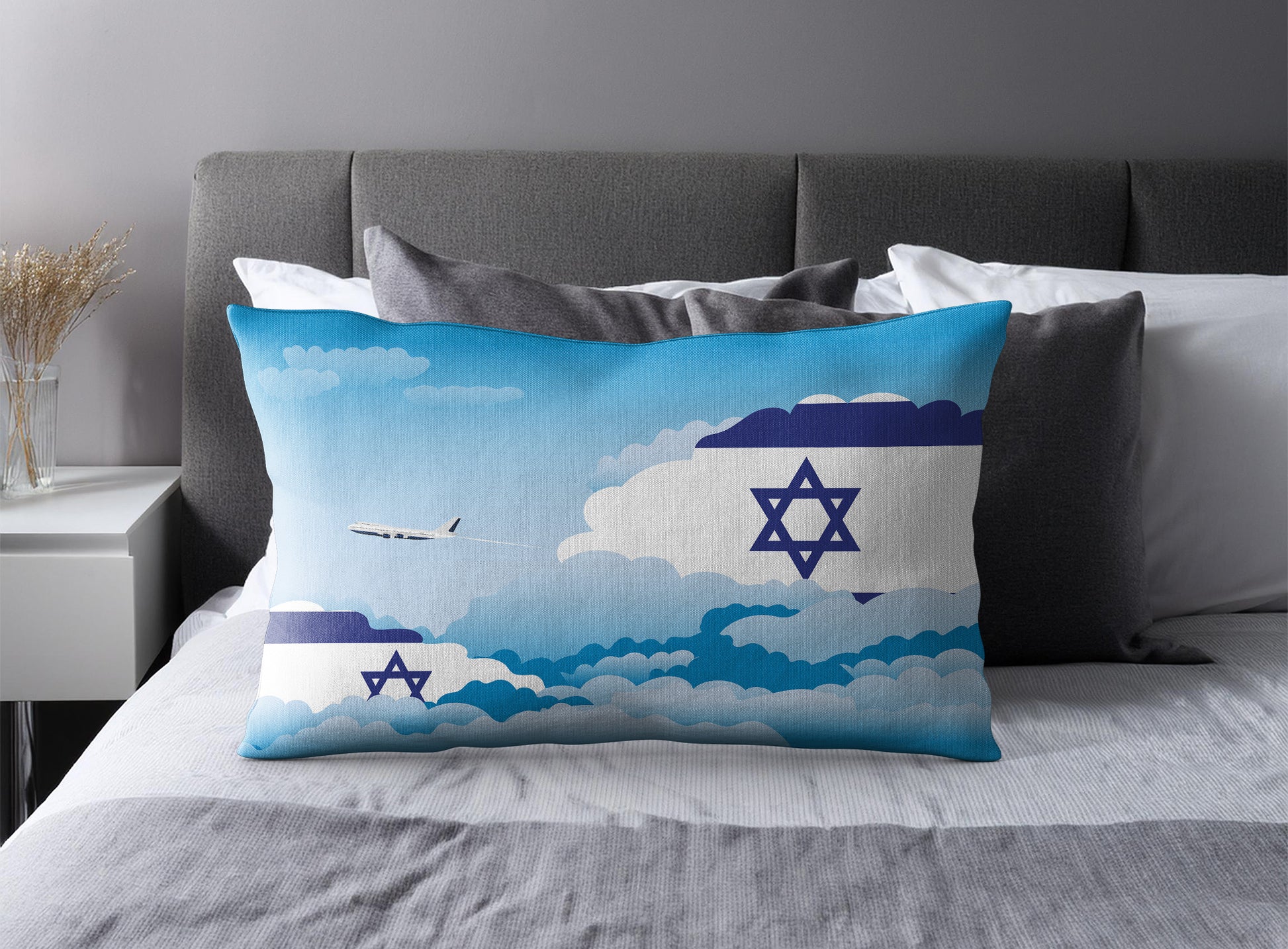 Israel World Airplane Day Clouds Square & Rectangle Pillow Cases | Aviation Decorative Pillow Covers