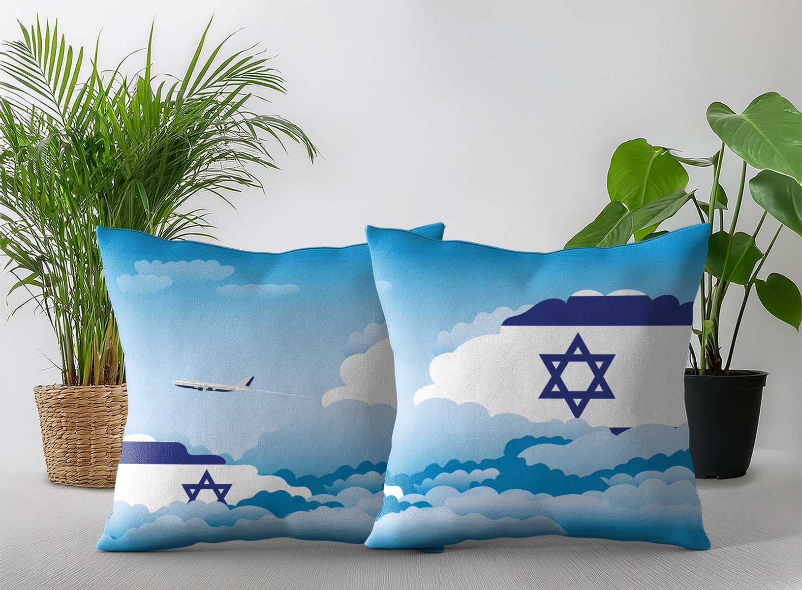Israel World Airplane Day Clouds Square & Rectangle Pillow Cases | Aviation Decorative Pillow Covers