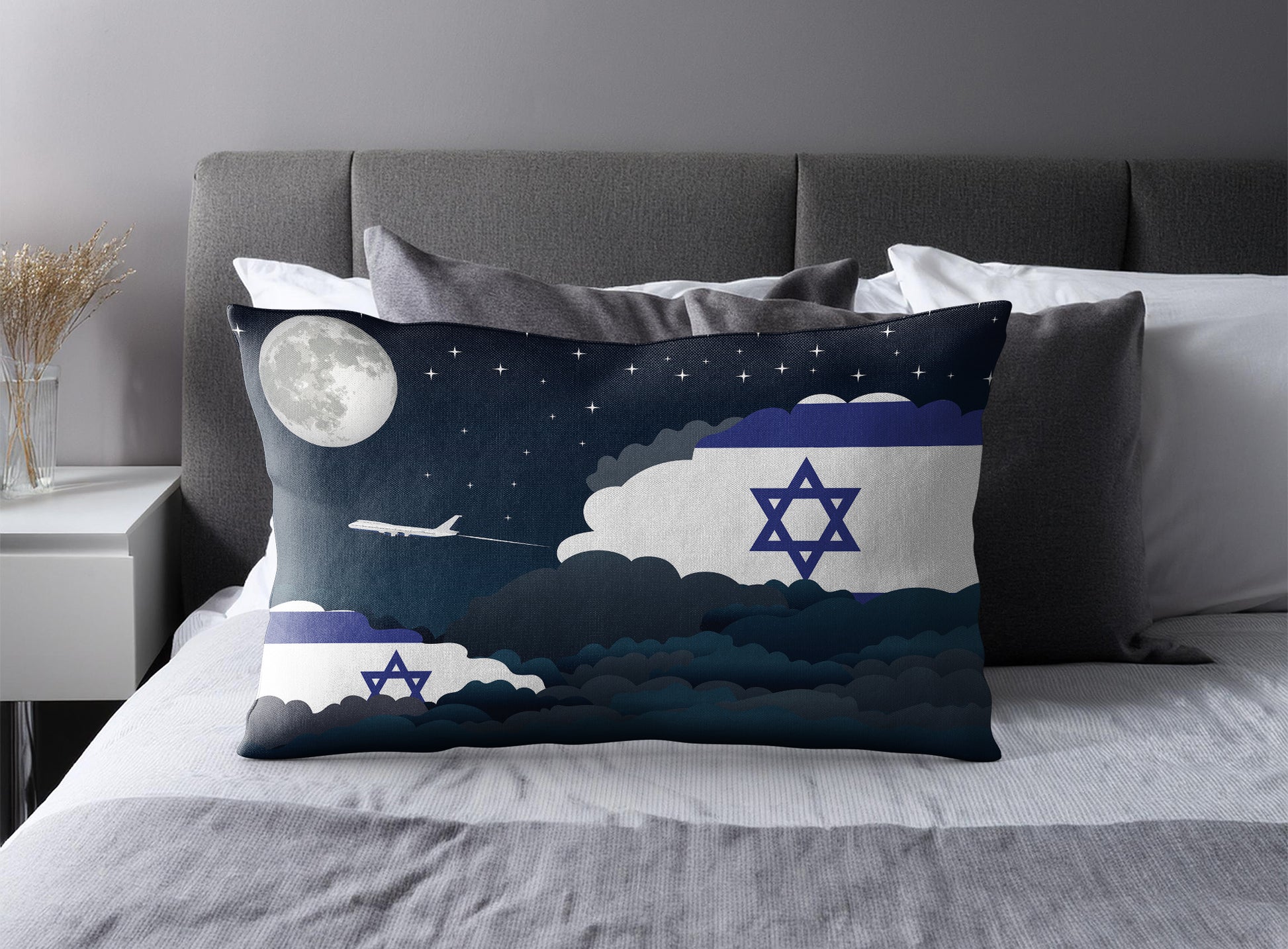 Israel World Airplane Night Clouds Square & Rectangle Pillow Cases | Aviation Night Sky Pillow Covers