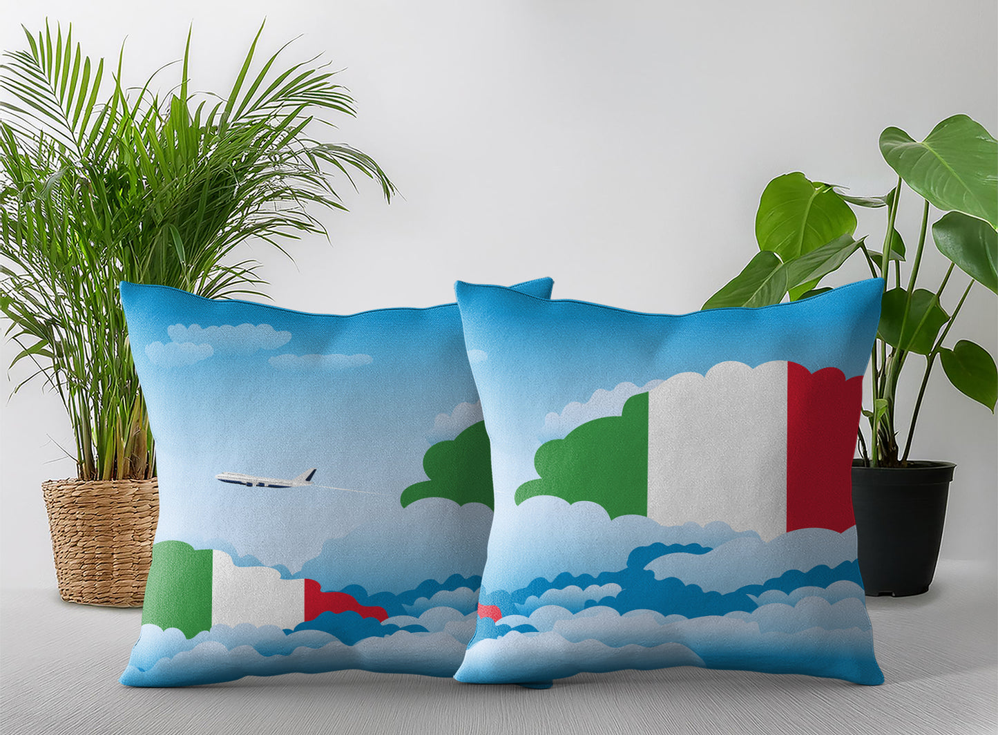 Italy World Airplane Day Clouds Square & Rectangle Pillow Cases | Aviation Decorative Pillow Covers