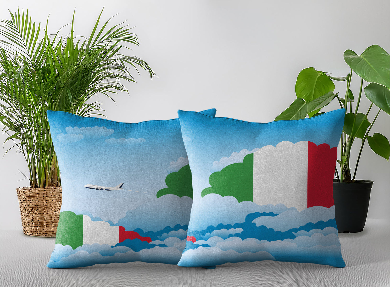 Italy World Airplane Day Clouds Square & Rectangle Pillow Cases | Aviation Decorative Pillow Covers
