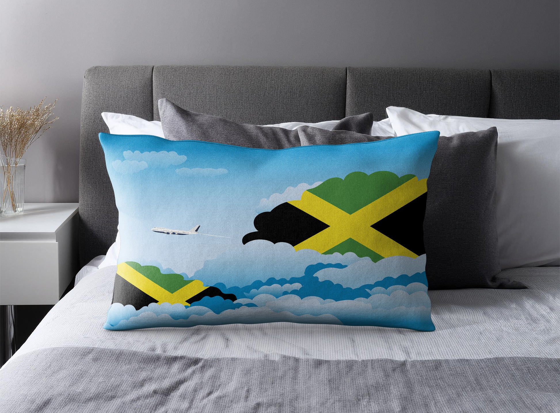 Jamaica World Airplane Day Clouds Square & Rectangle Pillow Cases | Aviation Decorative Pillow Covers
