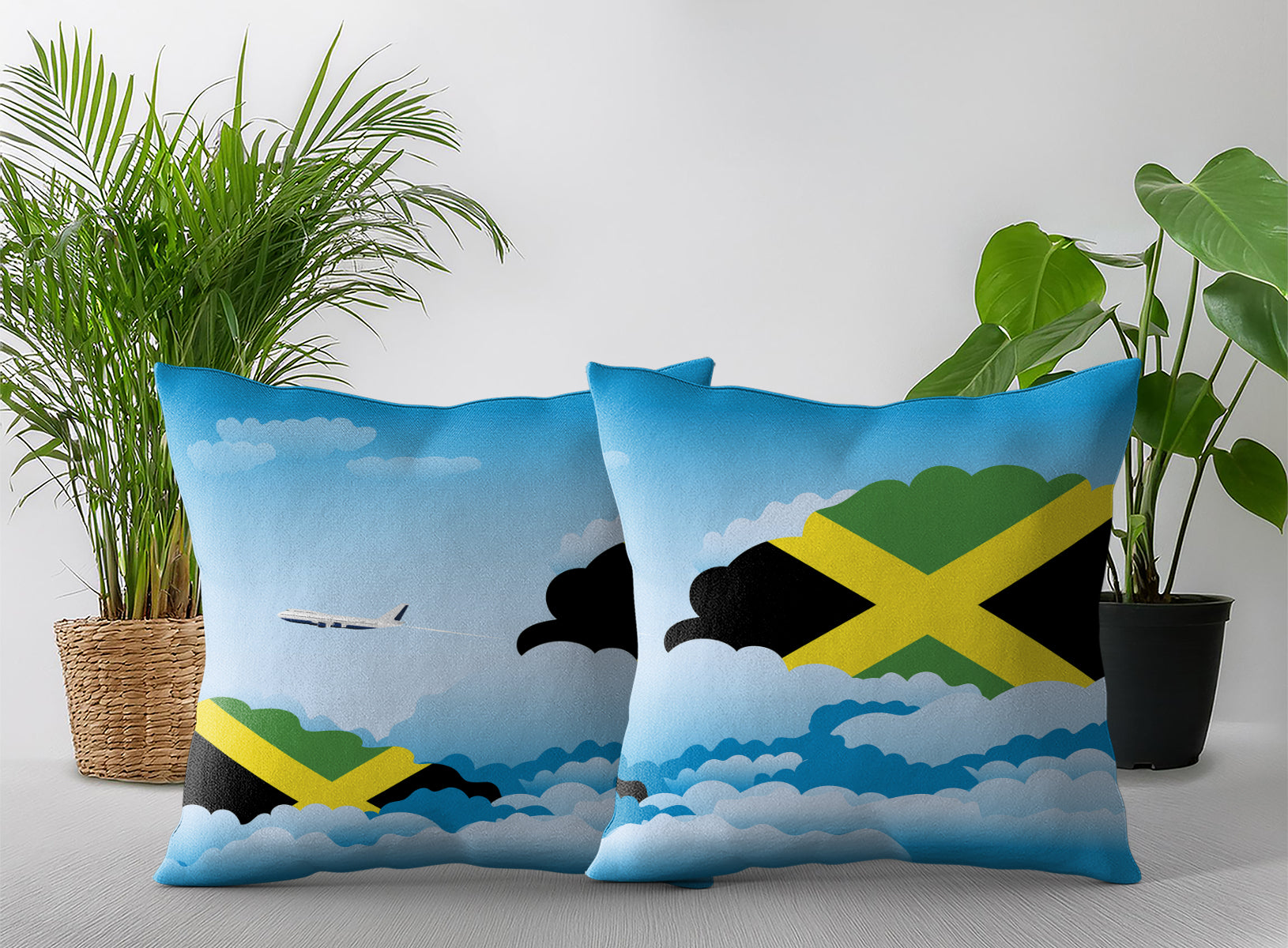 Jamaica World Airplane Day Clouds Square & Rectangle Pillow Cases | Aviation Decorative Pillow Covers