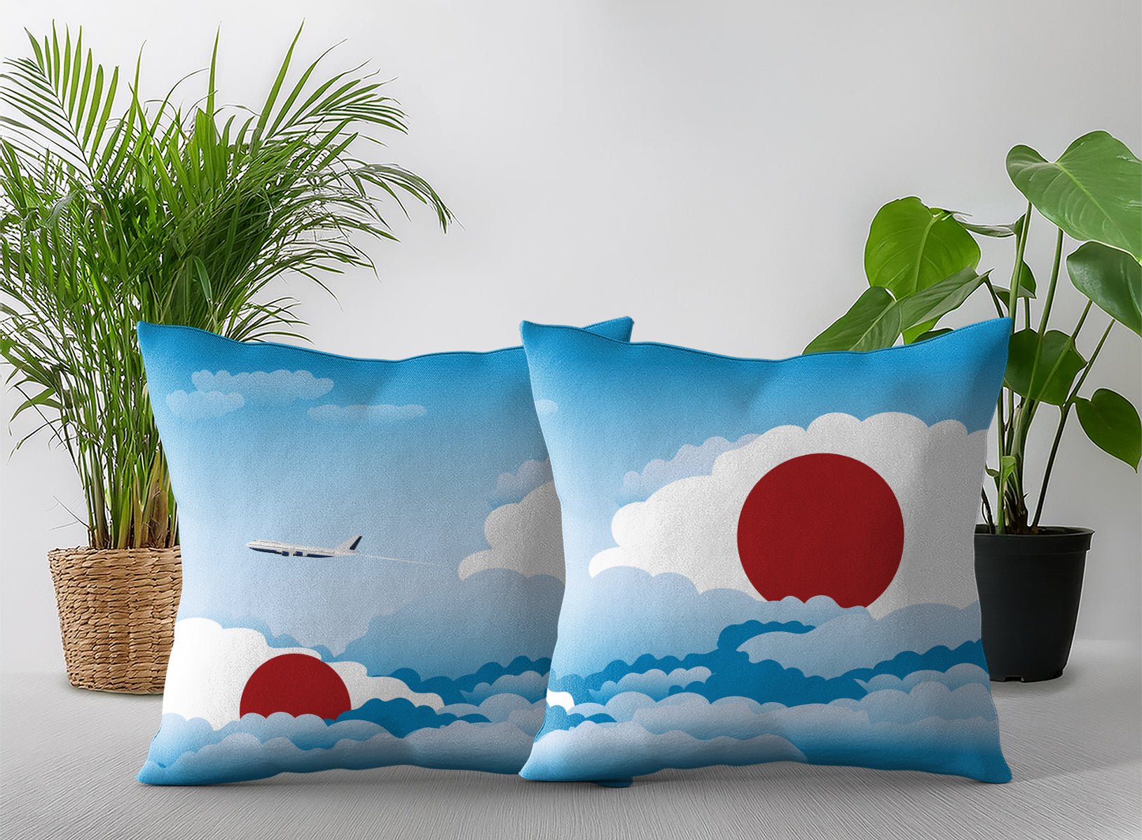 Japan World Airplane Day Clouds Square & Rectangle Pillow Cases | Aviation Decorative Pillow Covers