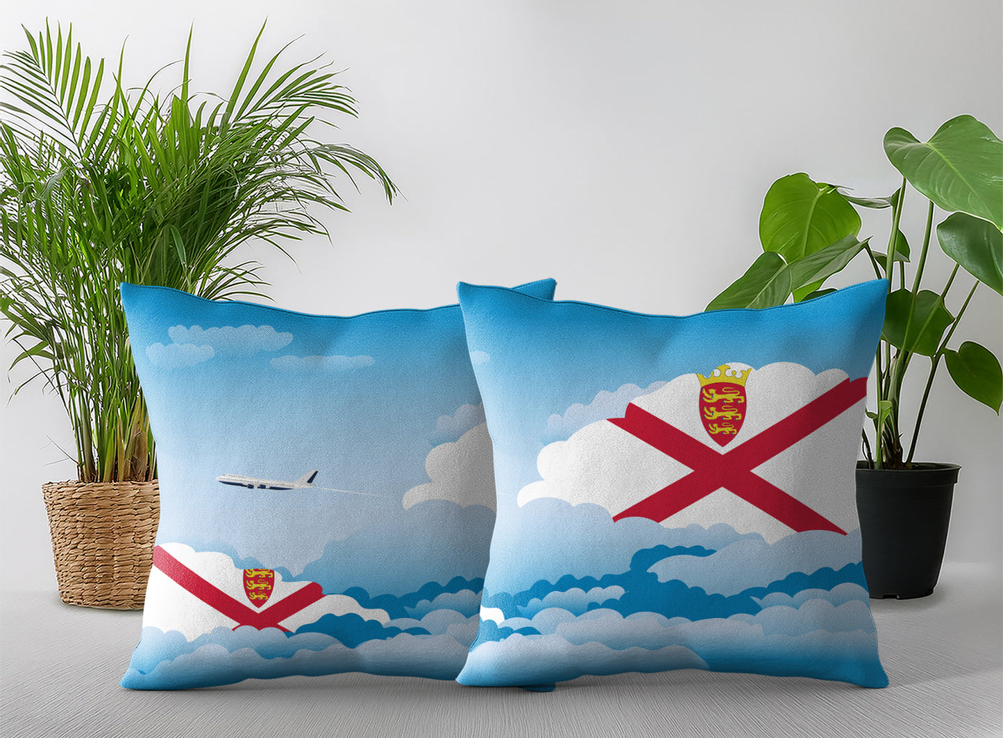 Jersey World Airplane Day Clouds Square & Rectangle Pillow Cases | Aviation Decorative Pillow Covers