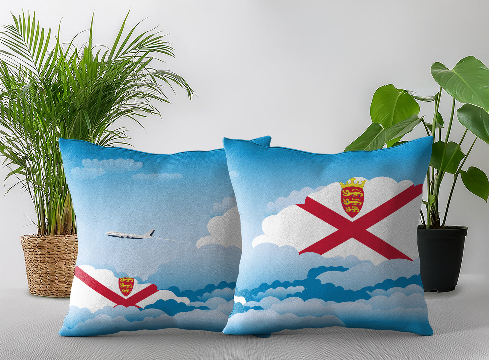 Jersey World Airplane Day Clouds Square & Rectangle Pillow Cases | Aviation Decorative Pillow Covers