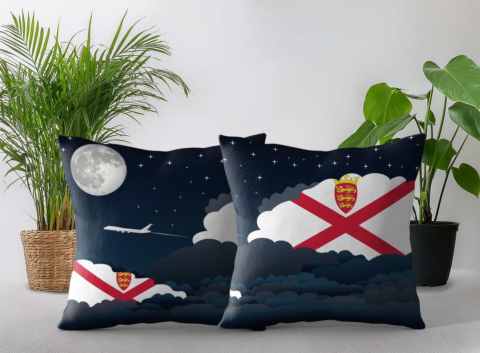 Jersey World Airplane Night Clouds Square & Rectangle Pillow Cases | Aviation Night Sky Pillow Covers