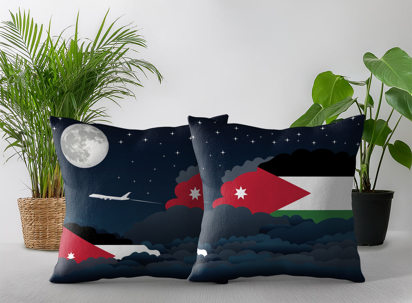 Jordan World Airplane Night Clouds Square & Rectangle Pillow Cases | Aviation Night Sky Pillow Covers