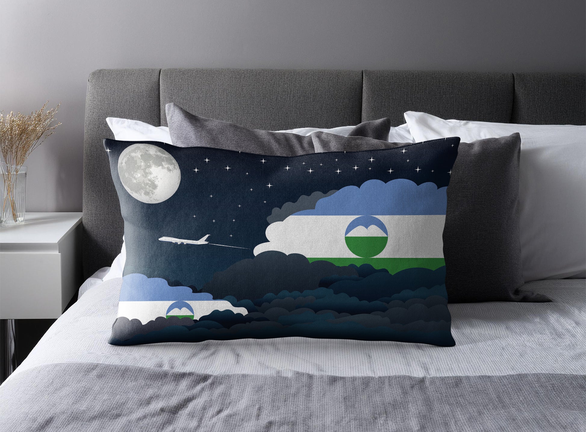 Kabardino Balkaria World Airplane Night Clouds Square & Rectangle Pillow Cases | Aviation Night Sky Pillow Covers