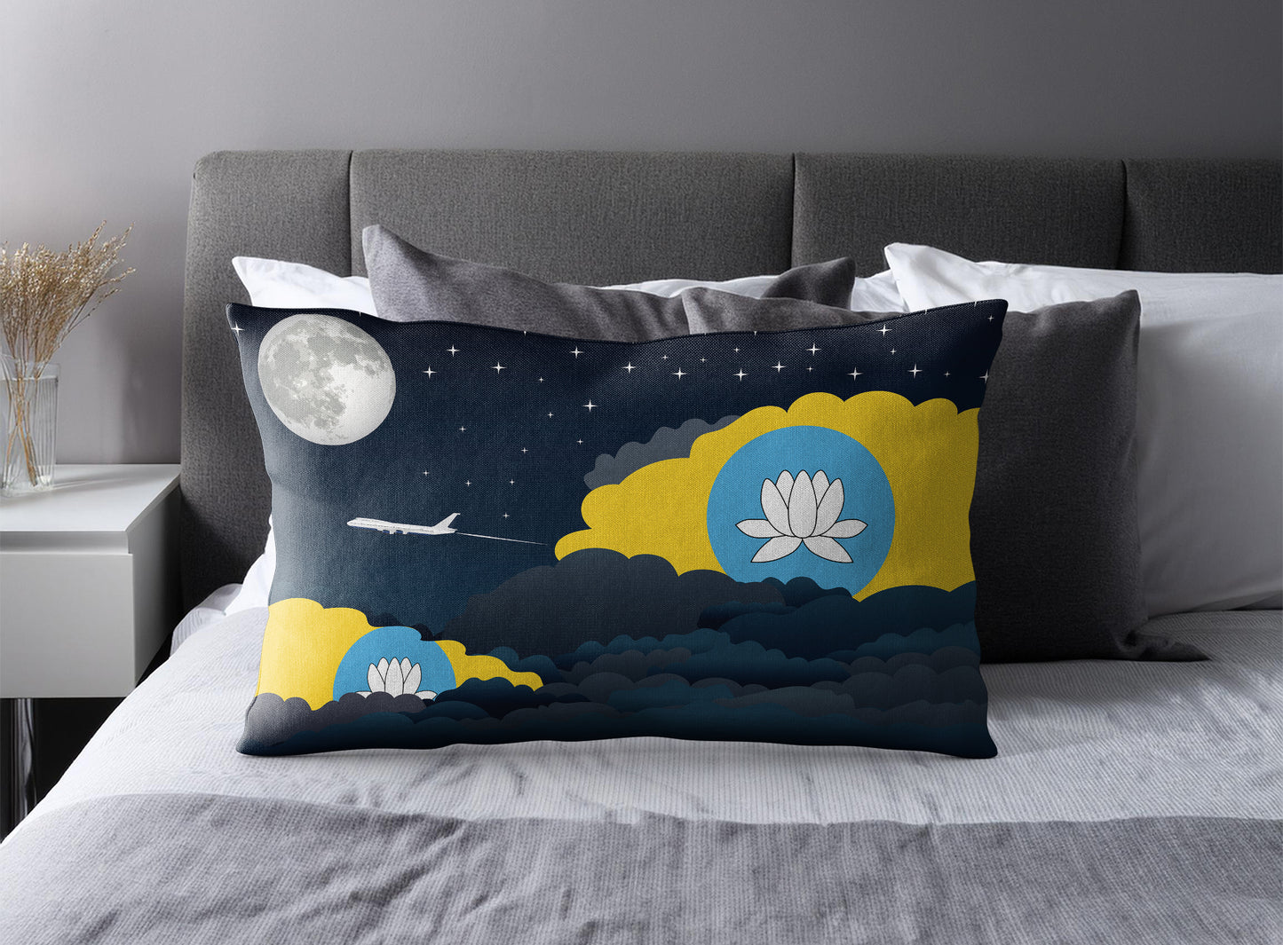 Kalmykia World Airplane Night Clouds Square & Rectangle Pillow Cases | Aviation Night Sky Pillow Covers