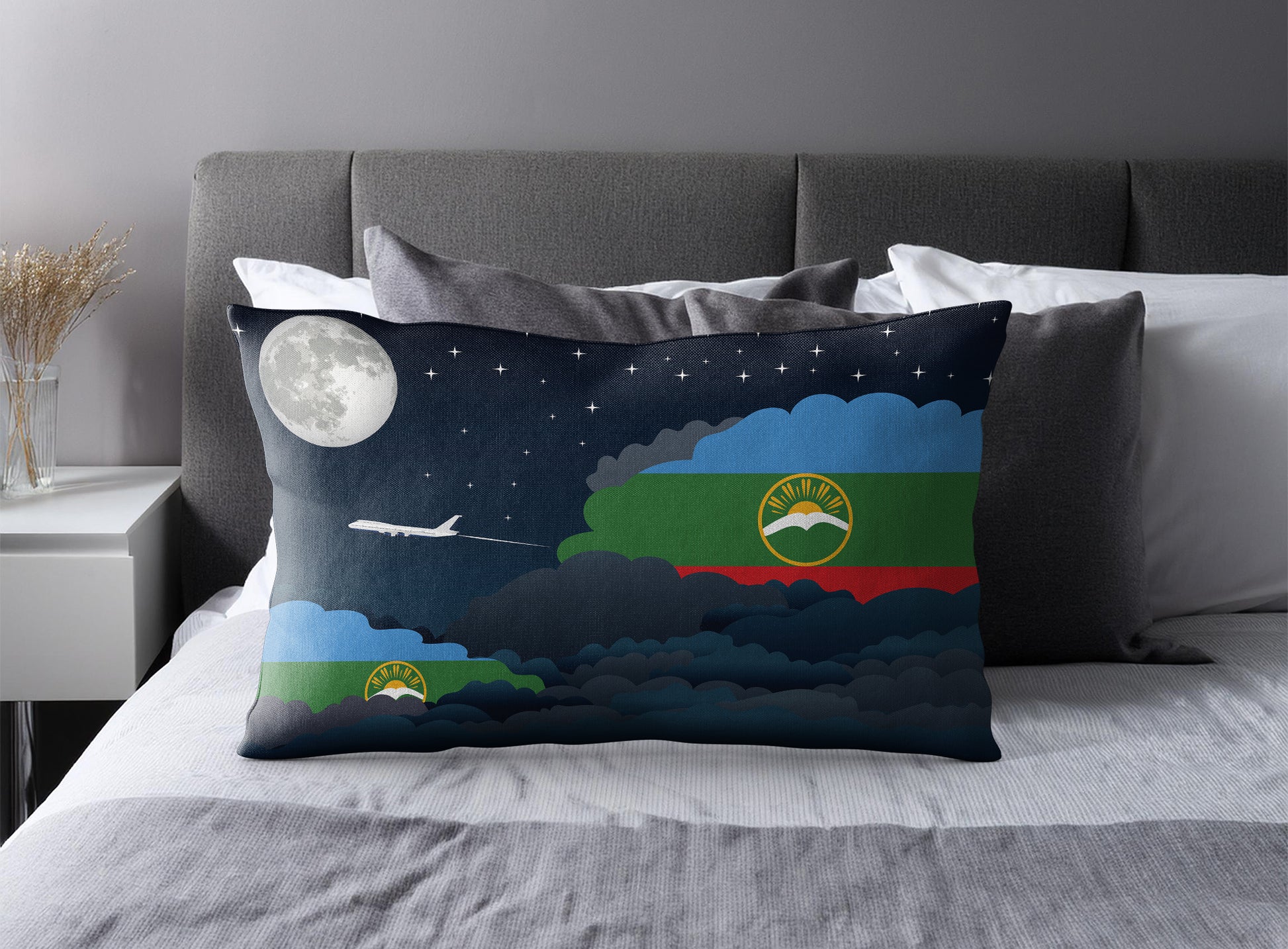 Karachay Cherkessia World Airplane Night Clouds Square & Rectangle Pillow Cases | Aviation Night Sky Pillow Covers