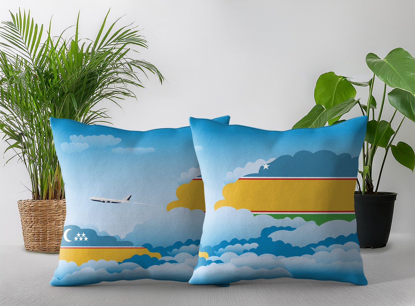 Karakalpakstan World Airplane Day Clouds Square & Rectangle Pillow Cases | Aviation Decorative Pillow Covers