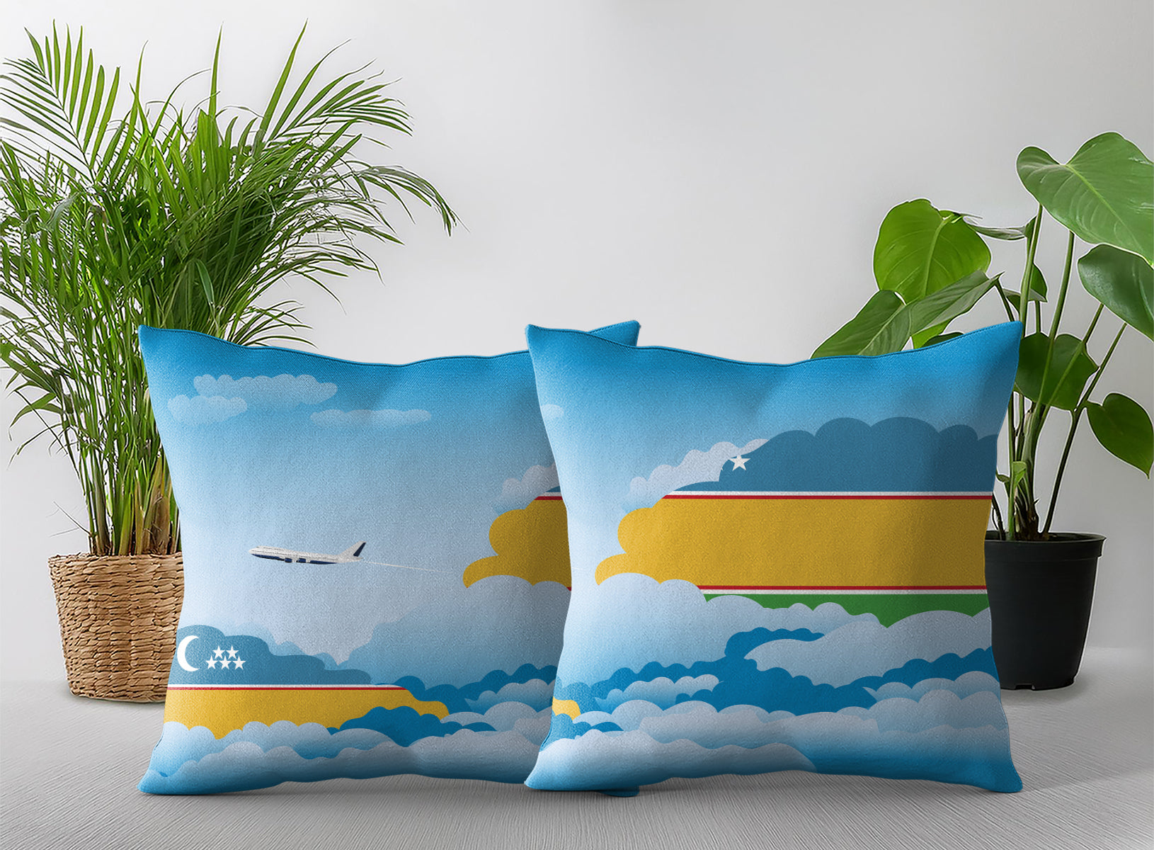 Karakalpakstan World Airplane Day Clouds Square & Rectangle Pillow Cases | Aviation Decorative Pillow Covers