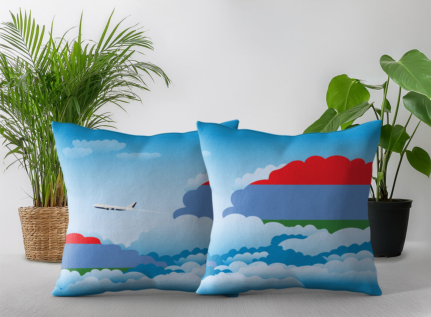 Karelia World Airplane Day Clouds Square & Rectangle Pillow Cases | Aviation Decorative Pillow Covers