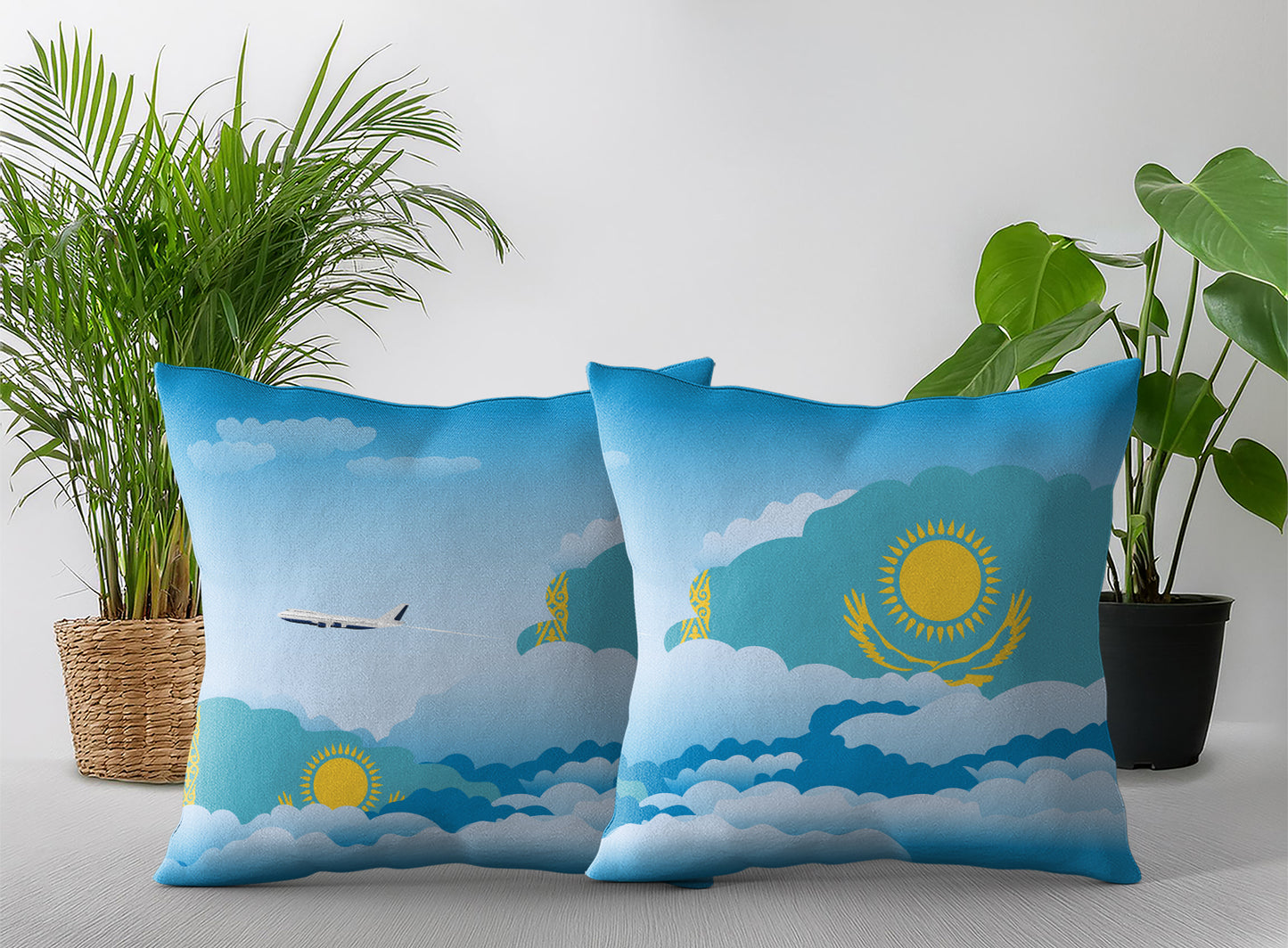 Kazakhstan World Airplane Day Clouds Square & Rectangle Pillow Cases | Aviation Decorative Pillow Covers