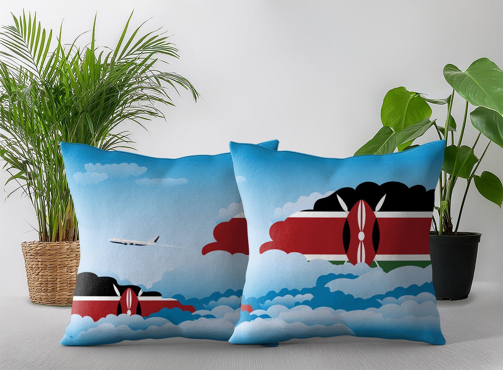 Kenya World Airplane Day Clouds Square & Rectangle Pillow Cases | Aviation Decorative Pillow Covers