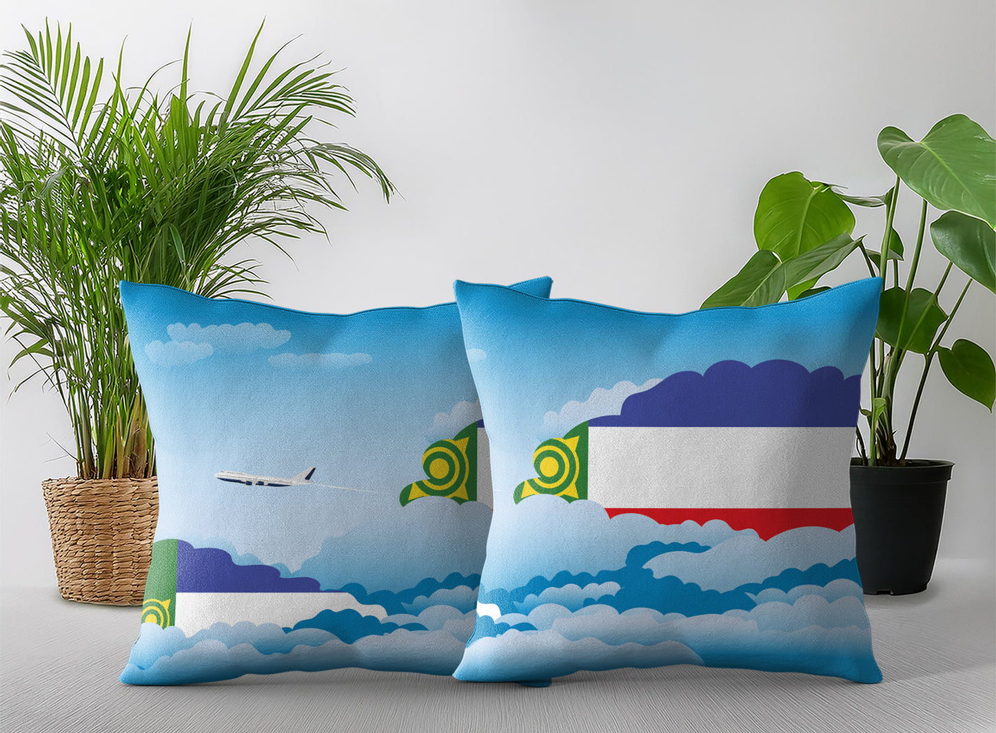 Khakassia World Airplane Day Clouds Square & Rectangle Pillow Cases | Aviation Decorative Pillow Covers