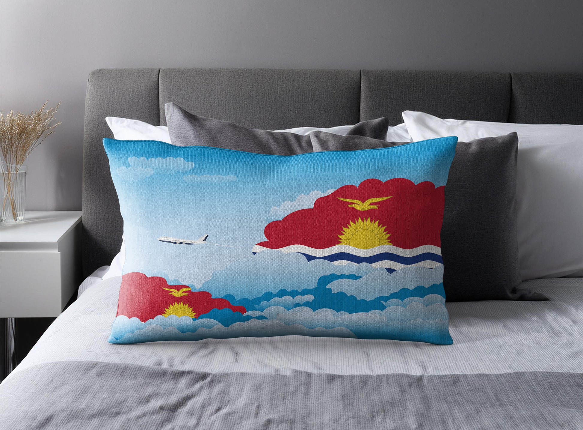 Kiribati World Airplane Day Clouds Square & Rectangle Pillow Cases | Aviation Decorative Pillow Covers
