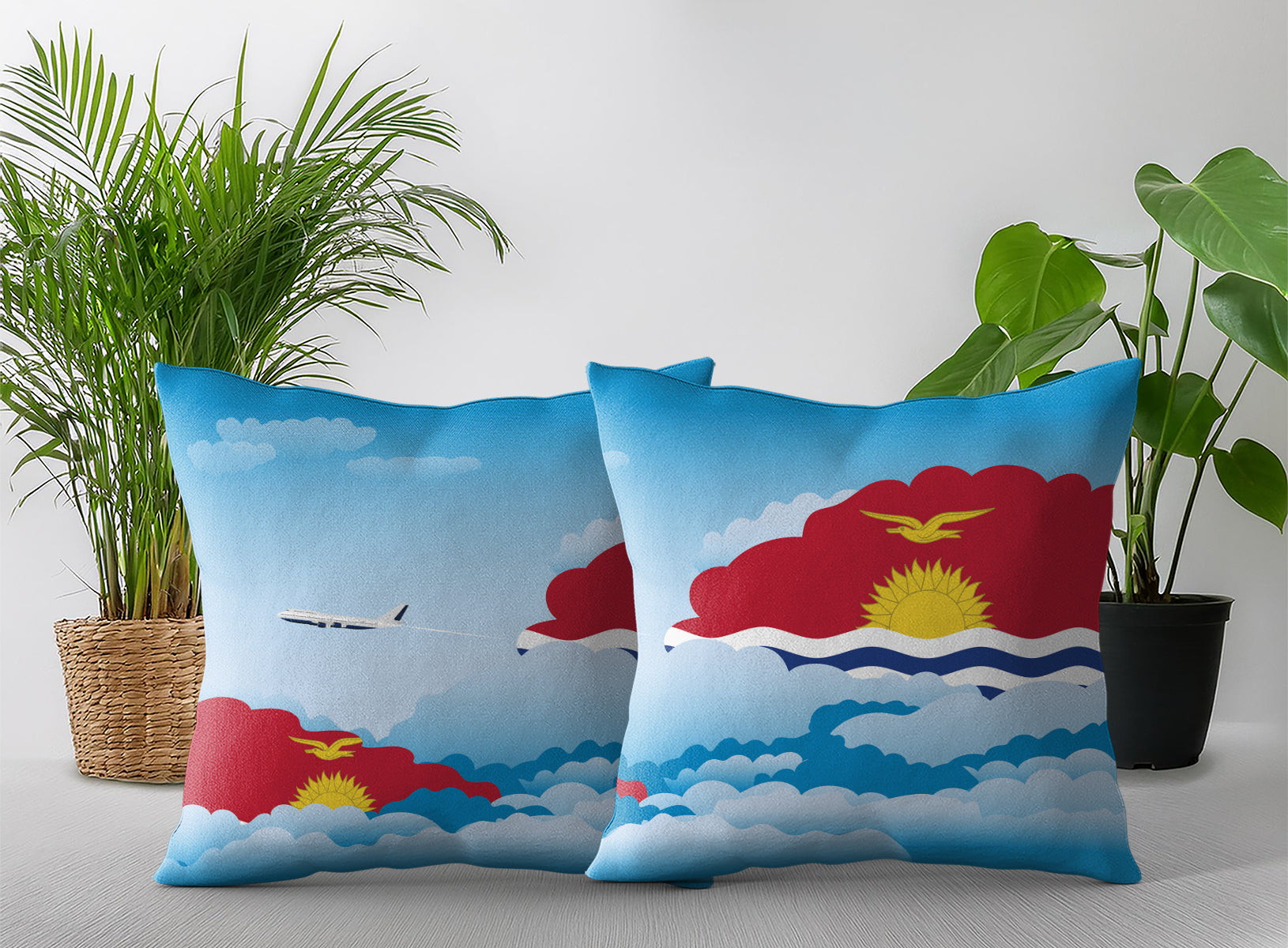 Kiribati World Airplane Day Clouds Square & Rectangle Pillow Cases | Aviation Decorative Pillow Covers