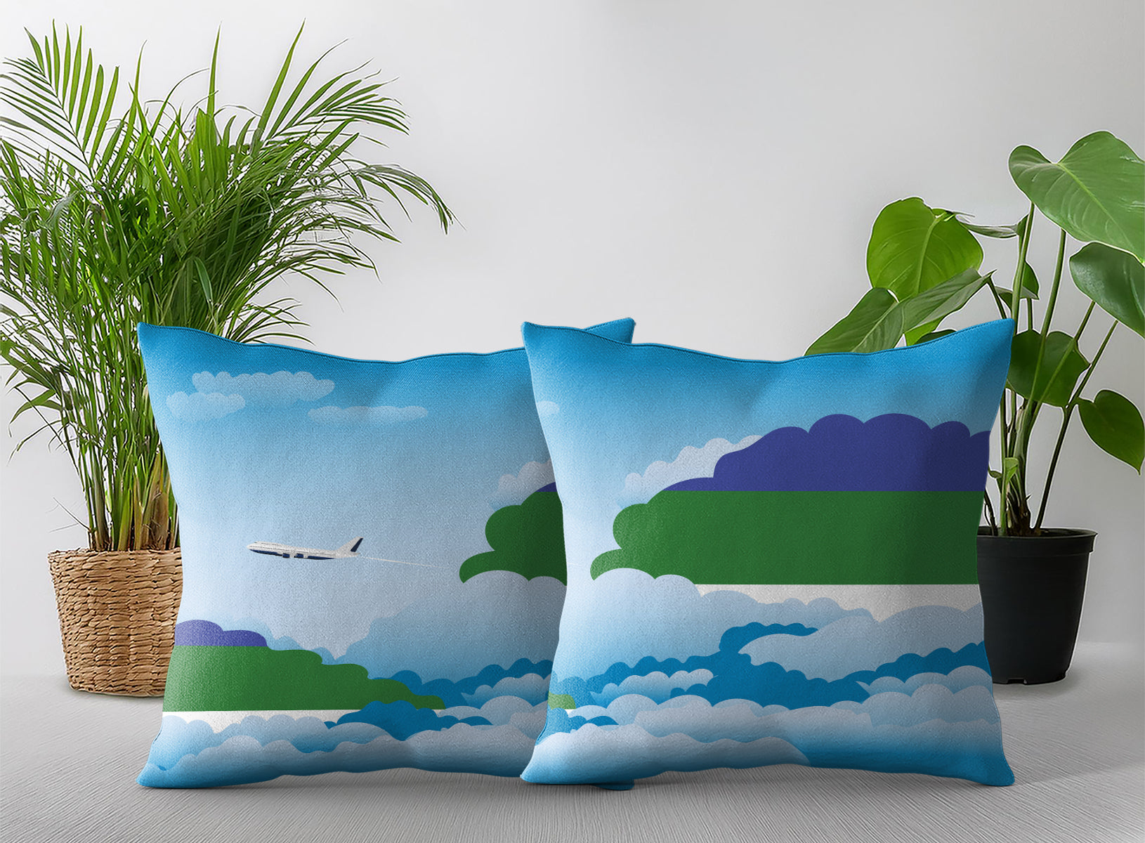 Komi World Airplane Day Clouds Square & Rectangle Pillow Cases | Aviation Decorative Pillow Covers