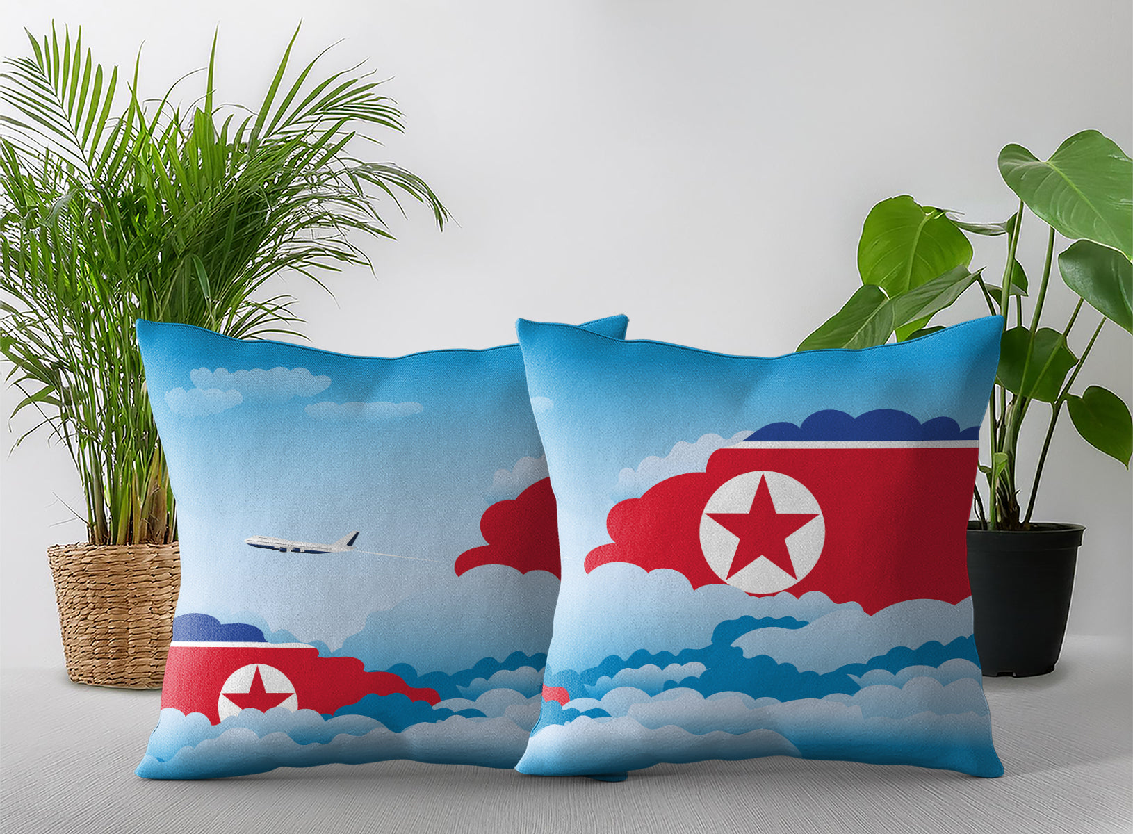 Korea North World Airplane Day Clouds Square & Rectangle Pillow Cases | Aviation Decorative Pillow Covers