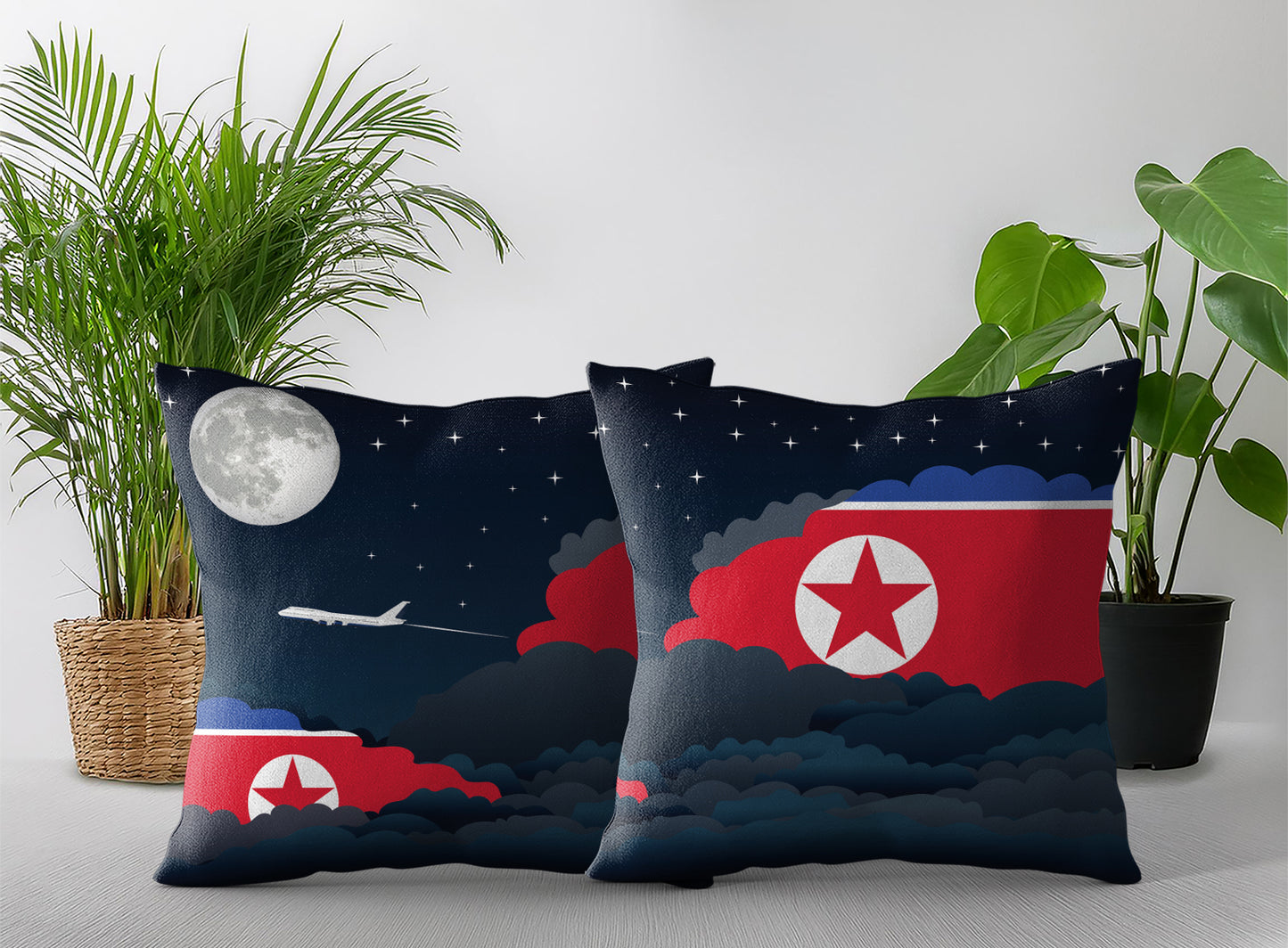 Korea North World Airplane Night Clouds Square & Rectangle Pillow Cases | Aviation Night Sky Pillow Covers