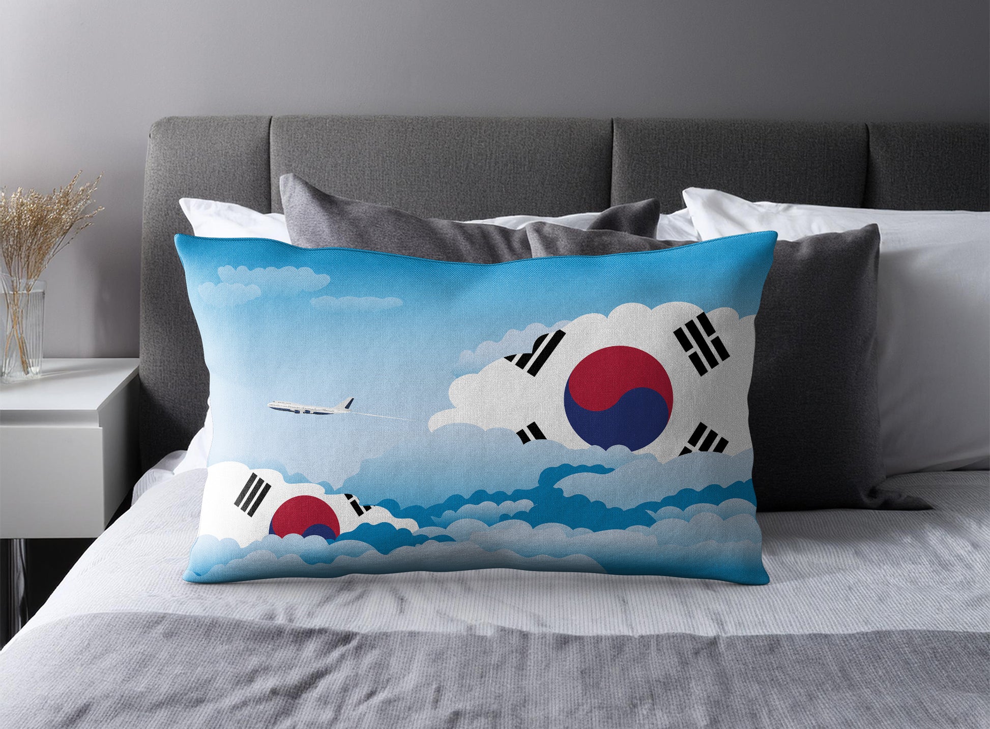 Korea South World Airplane Day Clouds Square & Rectangle Pillow Cases | Aviation Decorative Pillow Covers