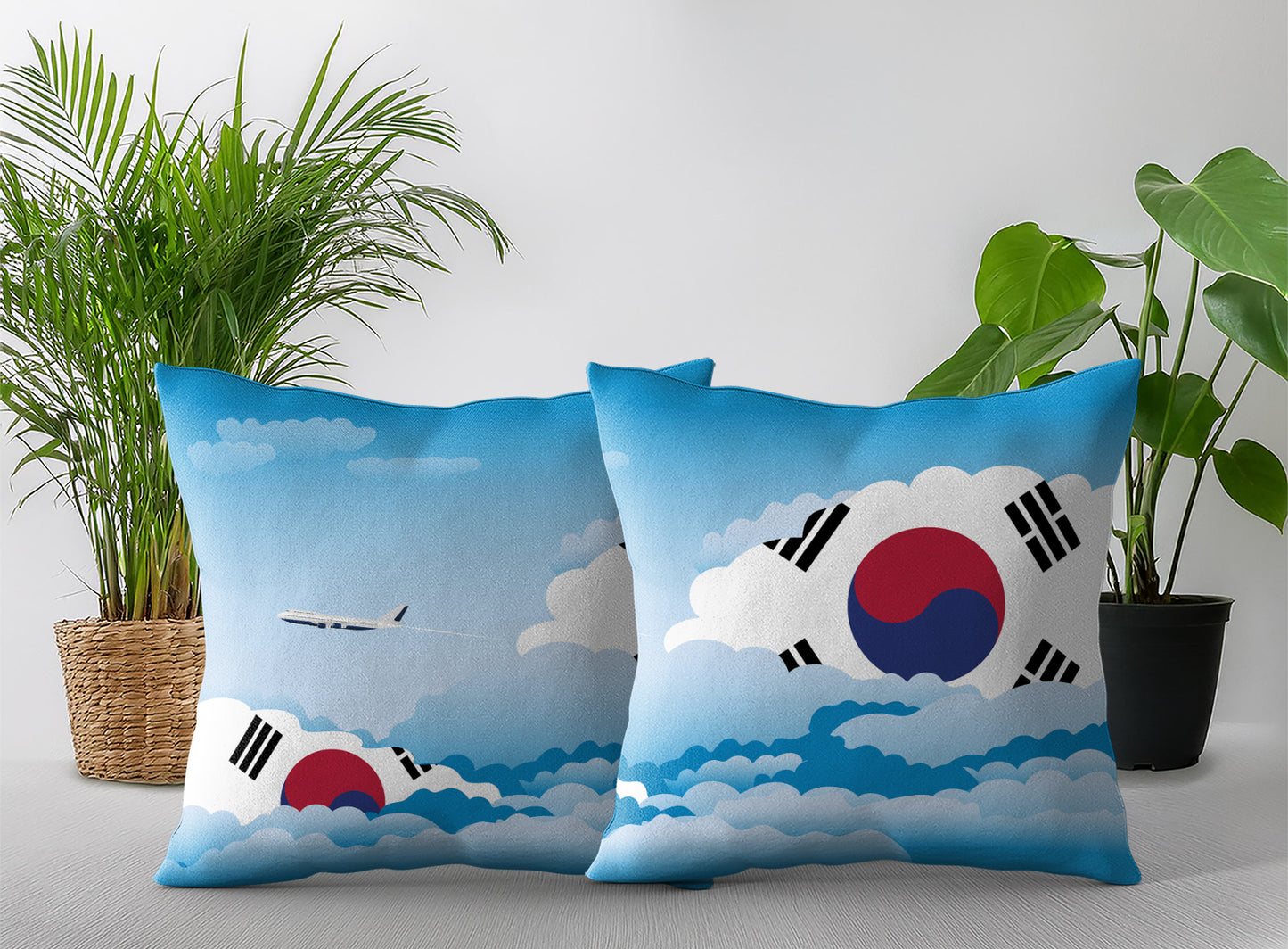 Korea South World Airplane Day Clouds Square & Rectangle Pillow Cases | Aviation Decorative Pillow Covers