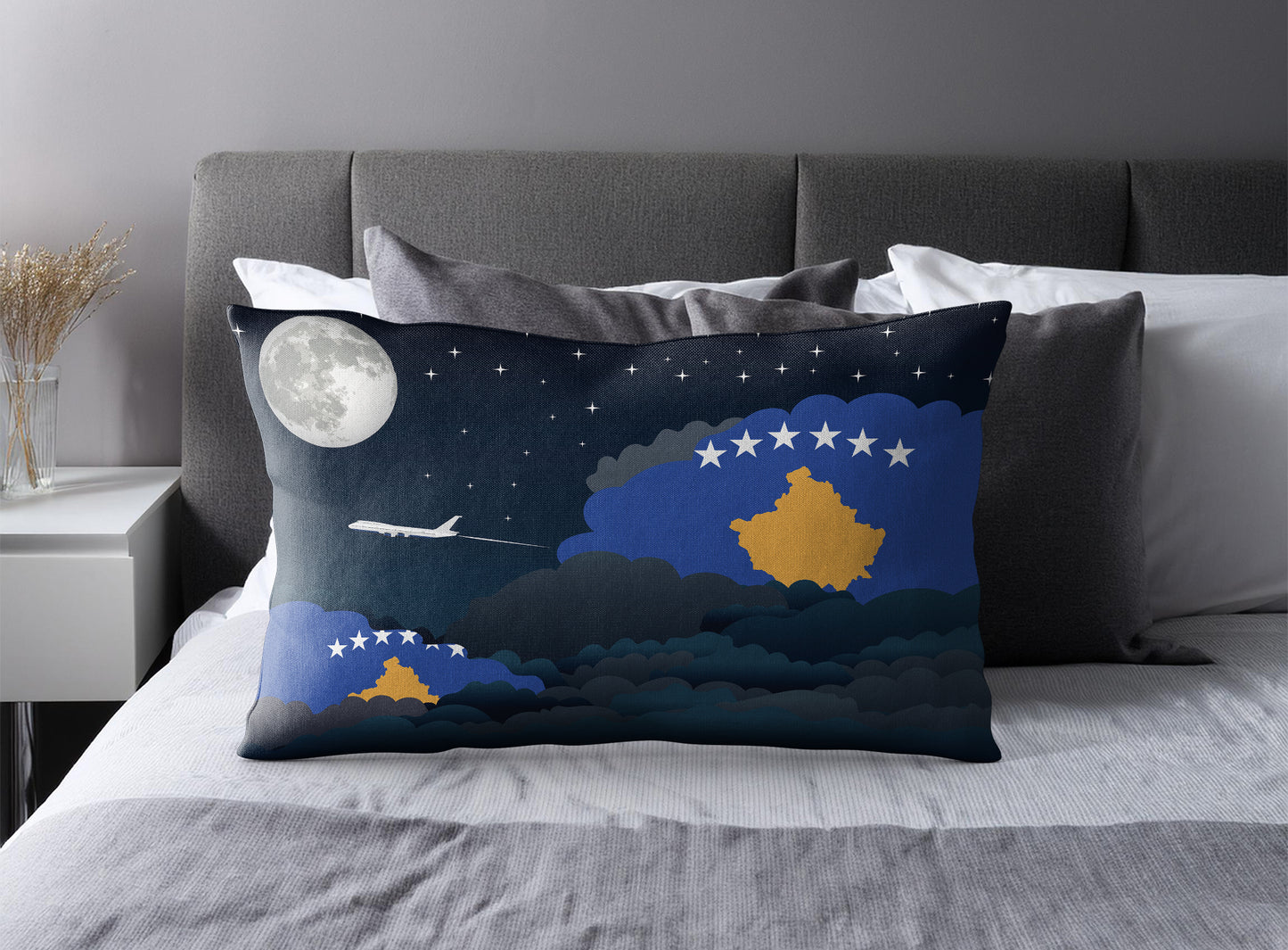 Kosovo World Airplane Night Clouds Square & Rectangle Pillow Cases | Aviation Night Sky Pillow Covers