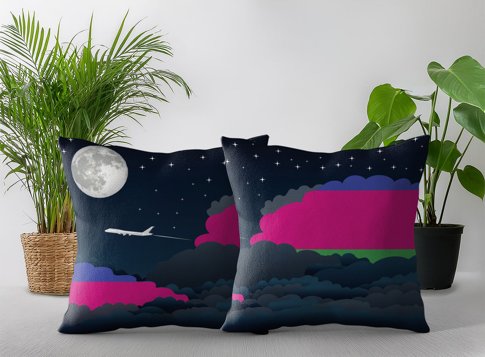 Kuban Peoples Republic World Airplane Night Clouds Square & Rectangle Pillow Cases | Aviation Night Sky Pillow Covers