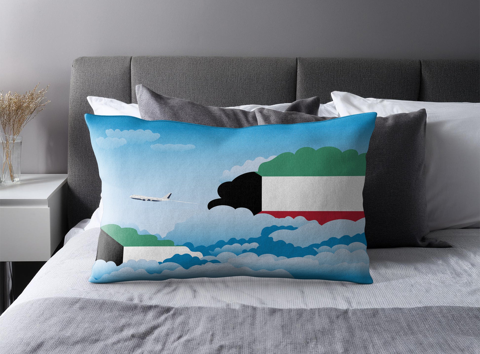 Kuwait World Airplane Day Clouds Square & Rectangle Pillow Cases | Aviation Decorative Pillow Covers