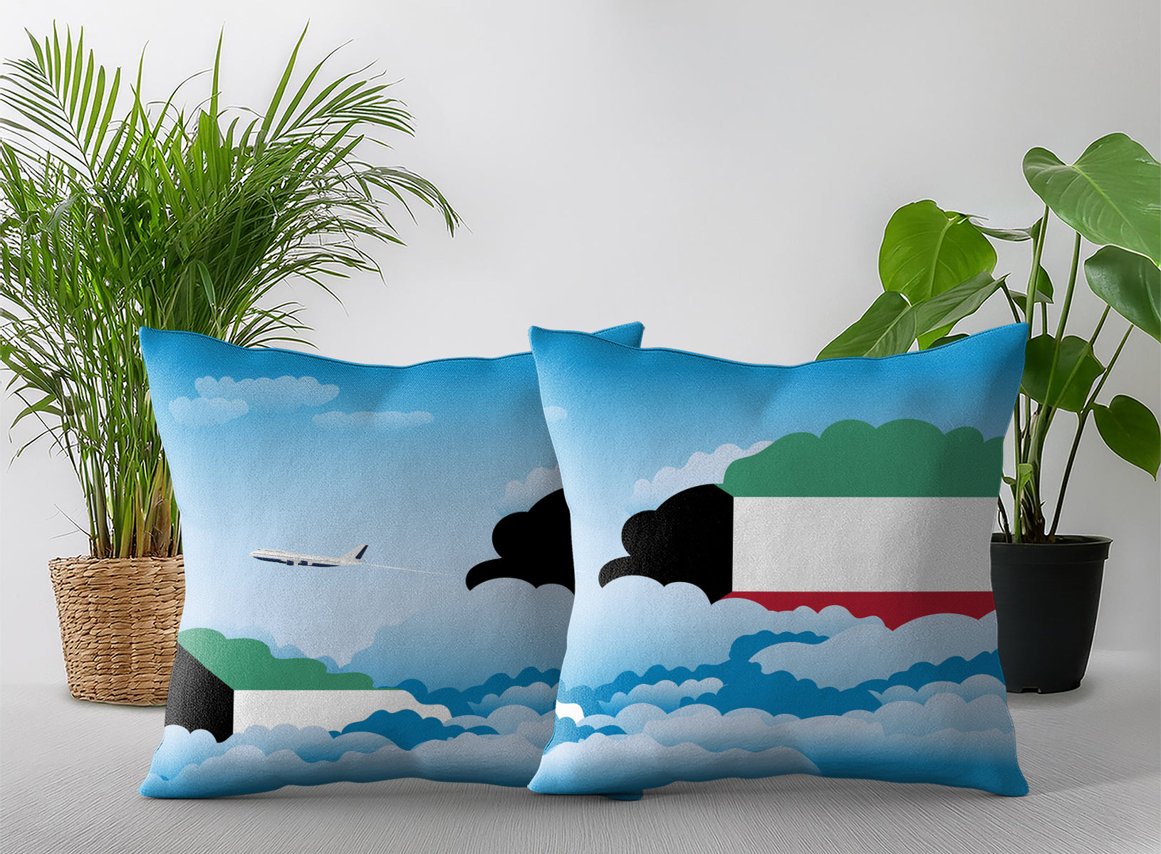 Kuwait World Airplane Day Clouds Square & Rectangle Pillow Cases | Aviation Decorative Pillow Covers